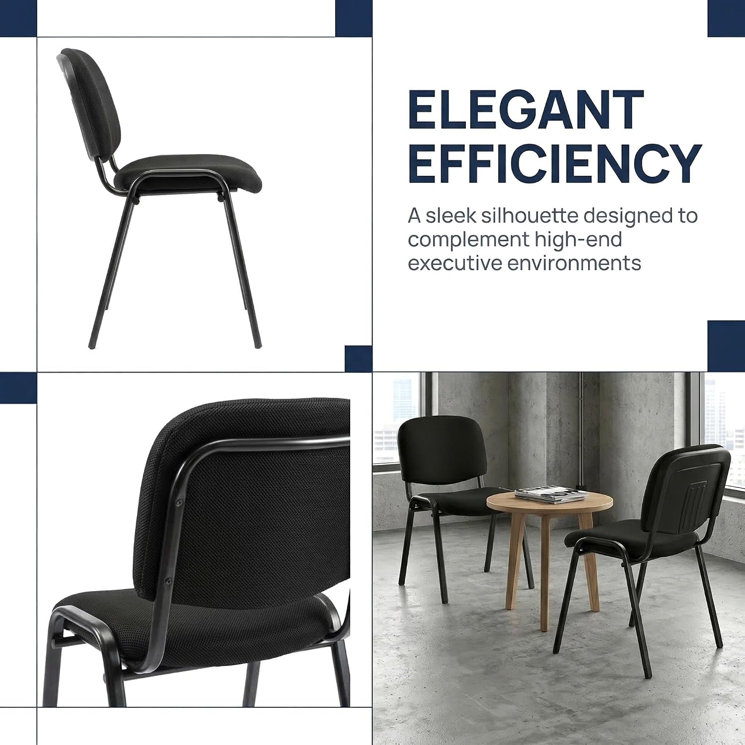 HNY Black Waiting Room Stackable Chairs Mesh Ergonomic Reception Chairs Set of 10 Conference Desk Guest Chair for Meeting Room, Office, Lobby, Events, Hall