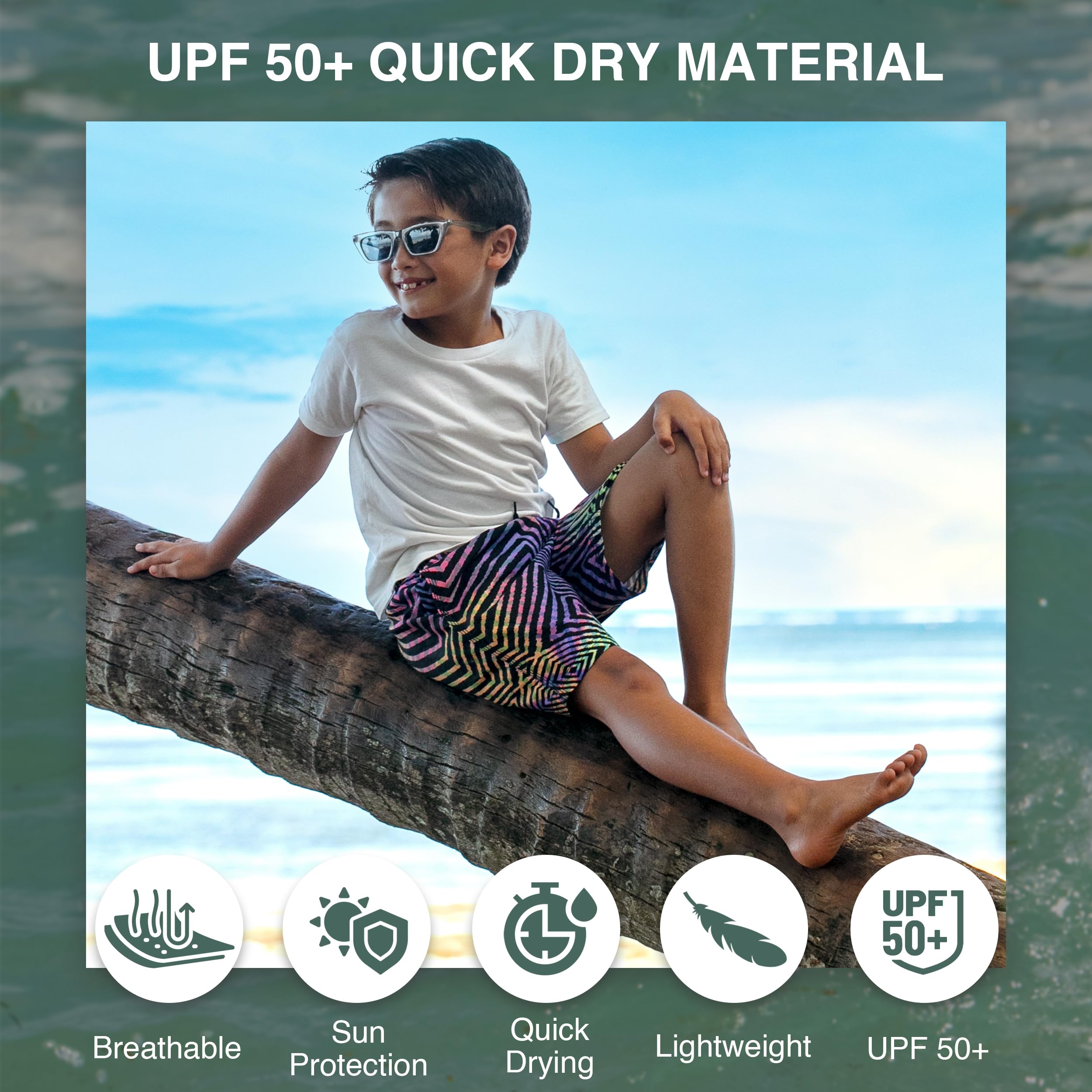 Kanu Surf Boys' Barracuda Quick Dry UPF 50+ Beach Swim Trunk, Hyper Black/Multi, 5-6