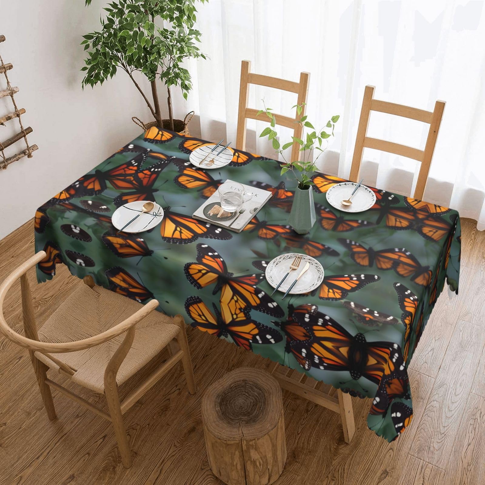 HLBSDM Monarch Butterflies Print Rectangle Washable Tablecloth Decorative Table Cover for Dining Table Buffet Parties, Black