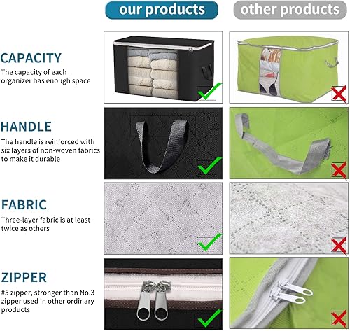 Miniatura 3 de Bolsas de almacenamiento grandes, paquete de 3 contenedores plegables para almacenamiento de ropa, contenedores de almacenamiento con asas