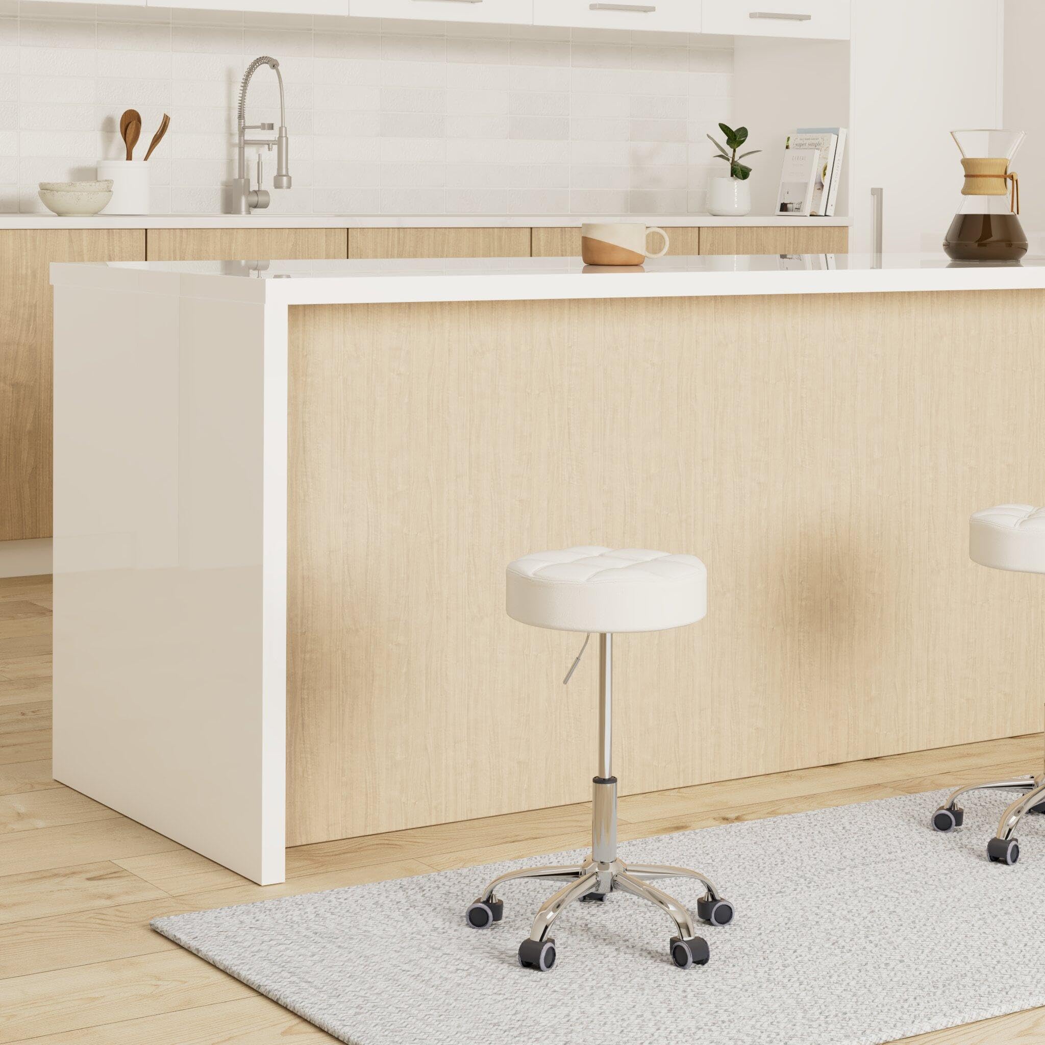 Leader Accessories Drehhocker höhenverstellbar Rollhocker Funktionaler Arbeitshocker Studiohocker im modernen Design Weiß(Sitz Φ35cm)