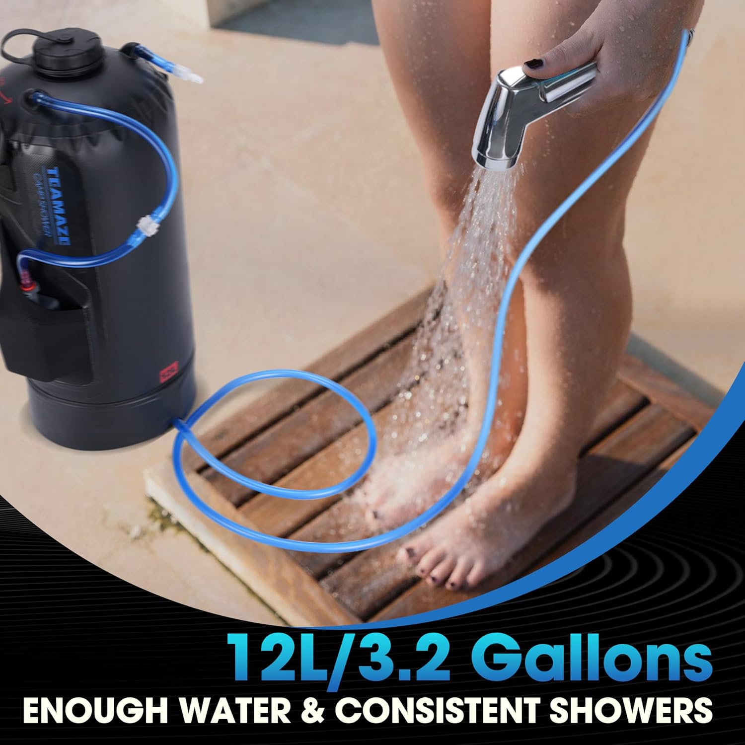 Teamaze Portable Shower,12L/3.2 Gal Solar Camping Shower Bag with Auto Pressure Pump,Portable Outdoor Shower for Camping,Beach,Hiking,RV,Pet Bath