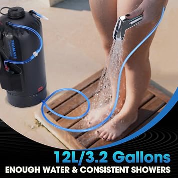 Portable Shower,12L/3.2 Gal Solar Camping Shower Bag with Auto Pressure Pump,Portable Outdoor Shower for Camping,Beach,Hiking,RV,Pet Bath