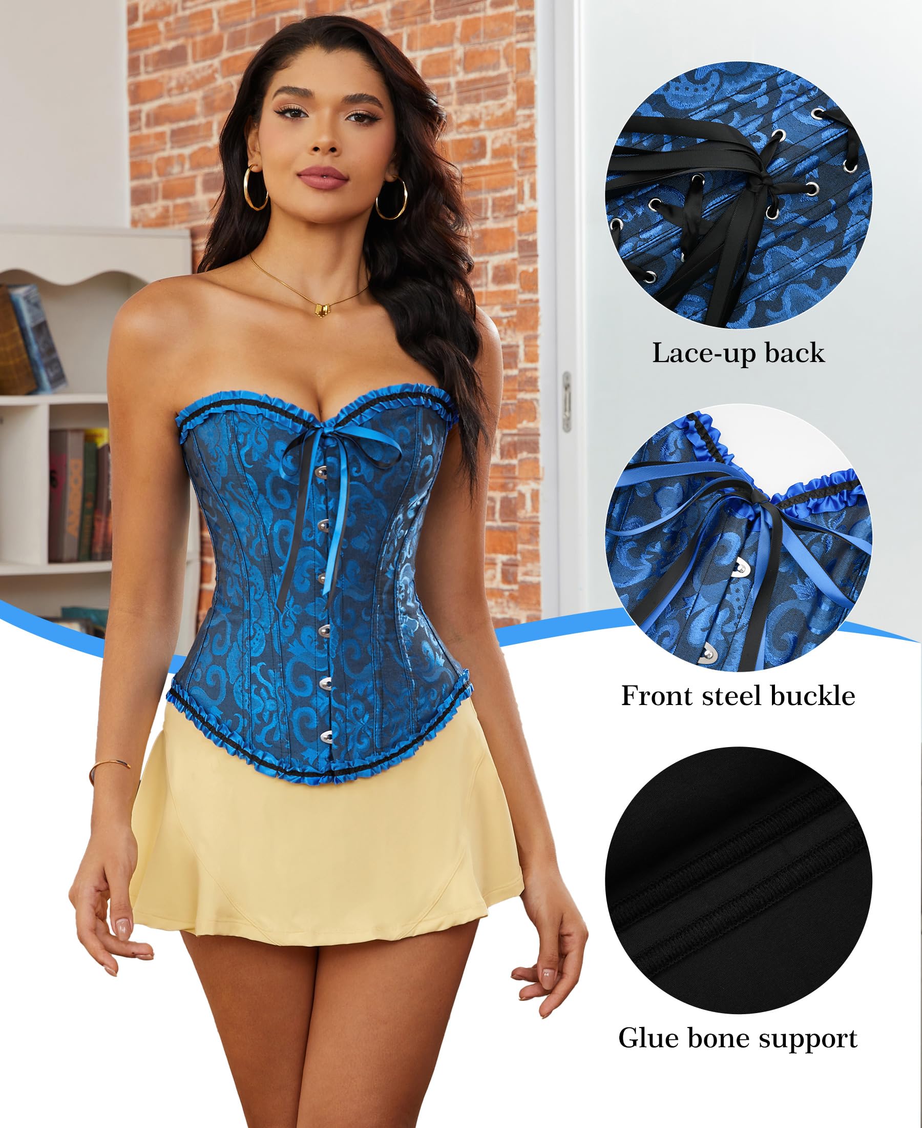 Bustier Corsé Top para Mujer - Corset Overbust Encaje Cintura Cincher Shapewear Lencería