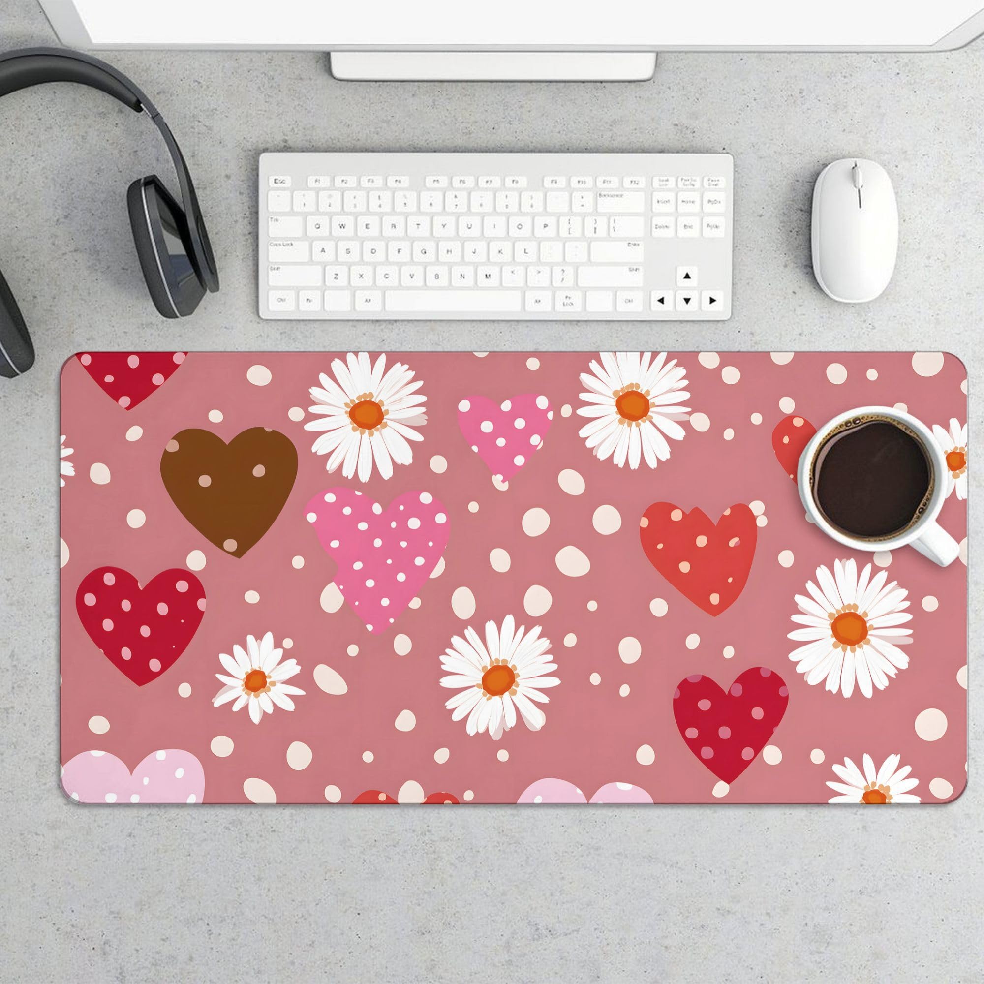 Valentine Flower Love Extended Gaming Mouse Pad, with Stitched Edges Large Mouse Pad Desk Protector, Rubber Base Mousepad Keyboard Mouses Mat for Work Game Office Home 32"X16",E89