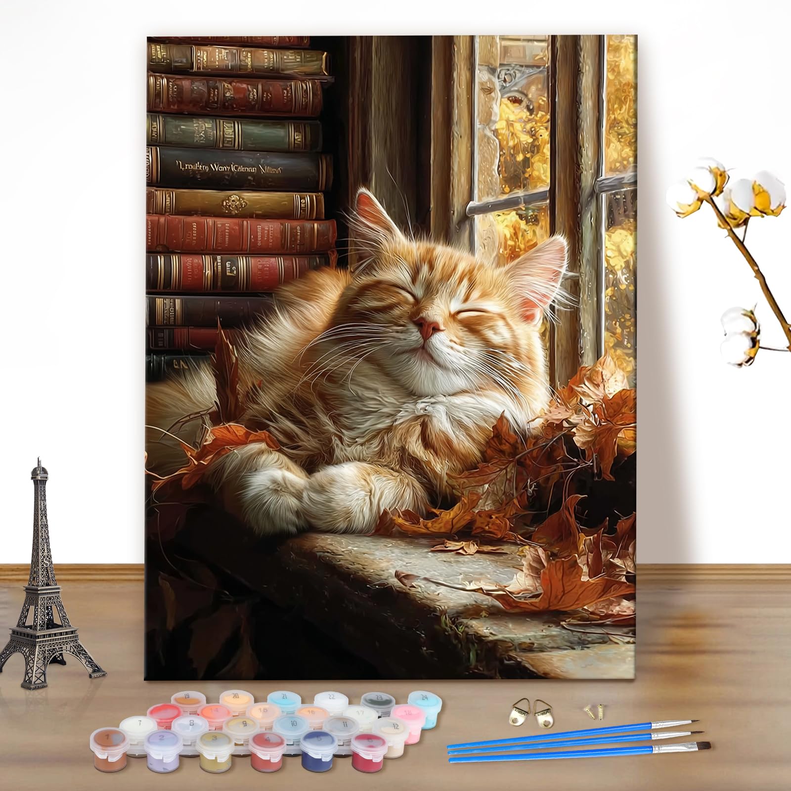 MEIYUDA Paint by Numbers Kits for Adult Sleepy Cat, DIY Canvas Oil Painting Kit for Adult or Beginner, Paint by Numbers Home Wall Decor 40x50cm(Without Frame)