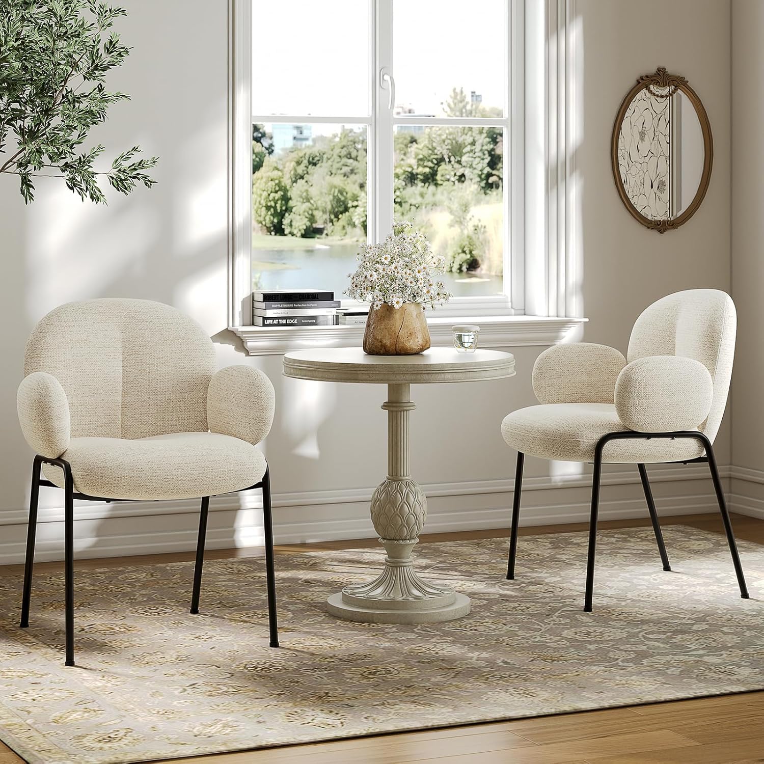 Lot de 6 chaises de Salle à Manger Beige avec accoudoirs - Chaises rembourrées Modernes avec Dossier,Pieds réglables en Hauteur,chaises de Cuisine en Lin pour Salon,Salle à Manger