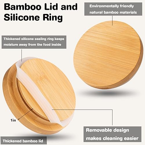 Miniatura 4 de Juego de 3 recipientes negros para cocina, juego de 3 recipientes de cocina para encimera con tapas herméticas de bambú, cucharascalcomanías,