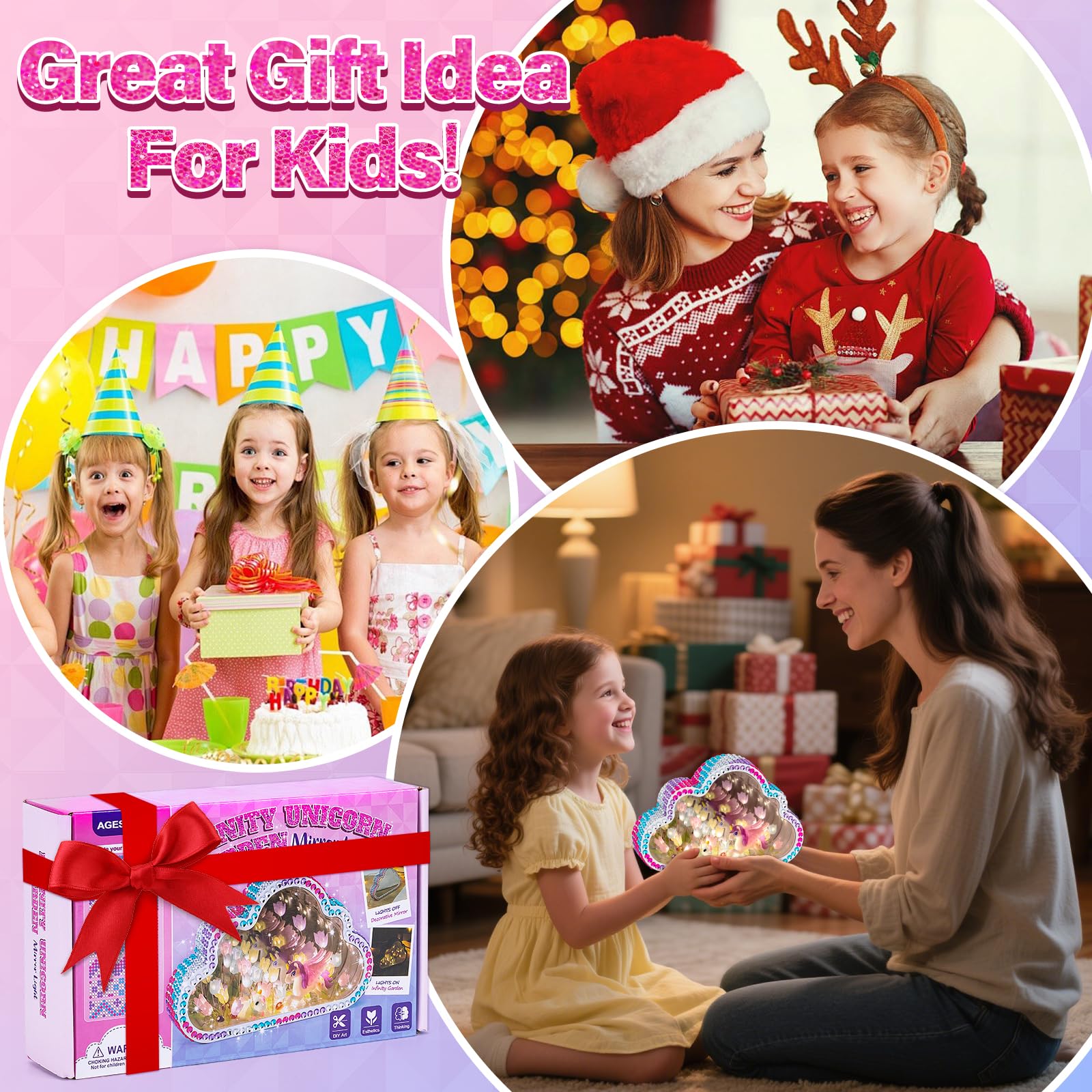 Highttoy Kit Manualidades Niñas, Crear Lámpara Espejo Tulipán Infinita Unicornio 2 en 1, Kit Creativo DIY Luz Nocturna Espejo Nube, Manualidades Niñas 7 8 9 10 Años, Regalo Niña 7-12 Años