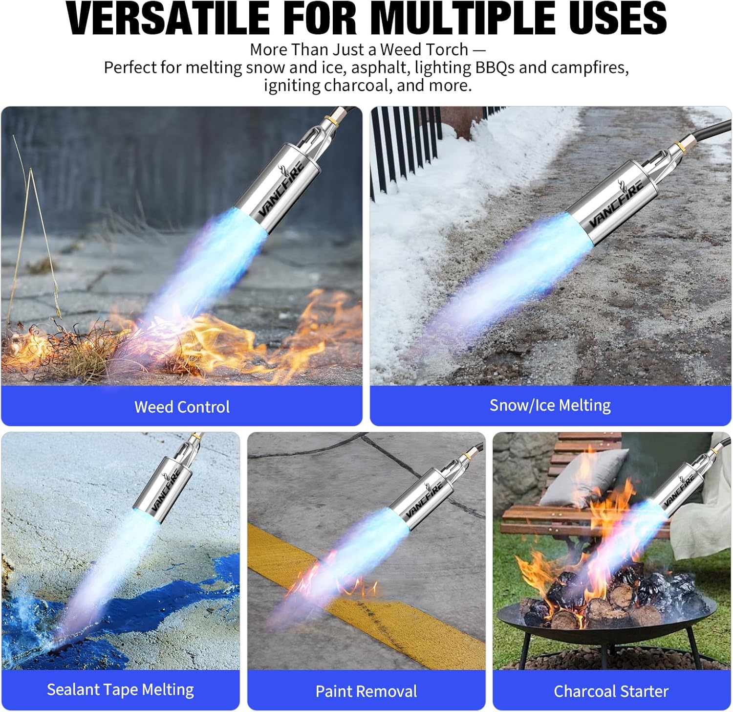 Propane Torch Weed Burner Kit with Storage Bag,35.4" High Output Blow Torch with Long/Short Mode & 12.5FT Hose,Heavy Duty Flamethrower with Turbo Trigger for Weeding,Asphalt Melting,Ice Snow Melting