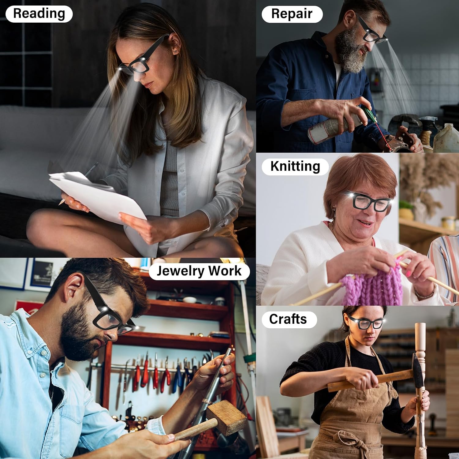 Magnifying Glasses with Light Rechargeable Reading Glasses Bright LED Readers with Lights for Close Work Reading