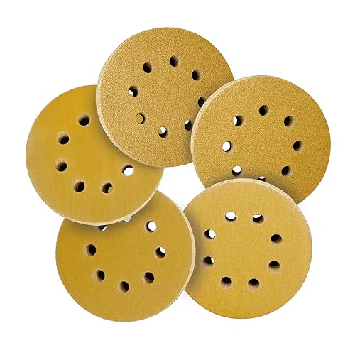 50 discos de lijado de 5 pulgadas con gancho y bucle, surtido de 60, 80, 120, 220, 320, papel de lija orbital redondo de 8 agujeros, papel de lija