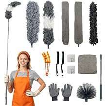 15 PCS Feather Dusters for Cleaning, Microfiber Duster with Extension Pole 100in, Extendable Duster for High Ceilings, Ceiling Fans, Baseboards, Blinds, Car Interior - Washable Reusable Dusting Tools