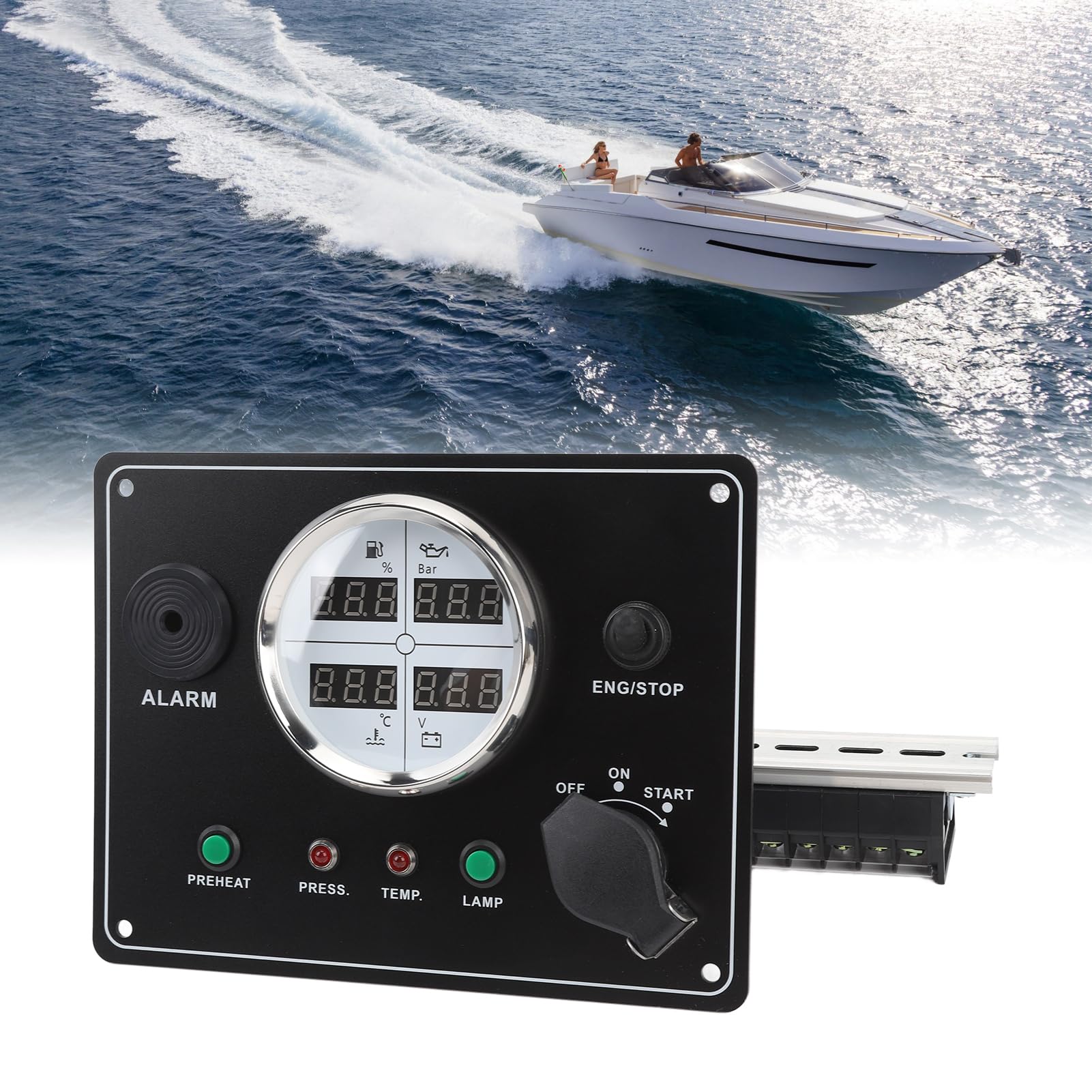 Juego de Grupos de Indicadores Digitales para Barcos, Panel de Indicadores Pantalla Digital 4 en 1 Nivel de Combustible Temperatura del Agua Voltaje Medidor de Presión de Aceite