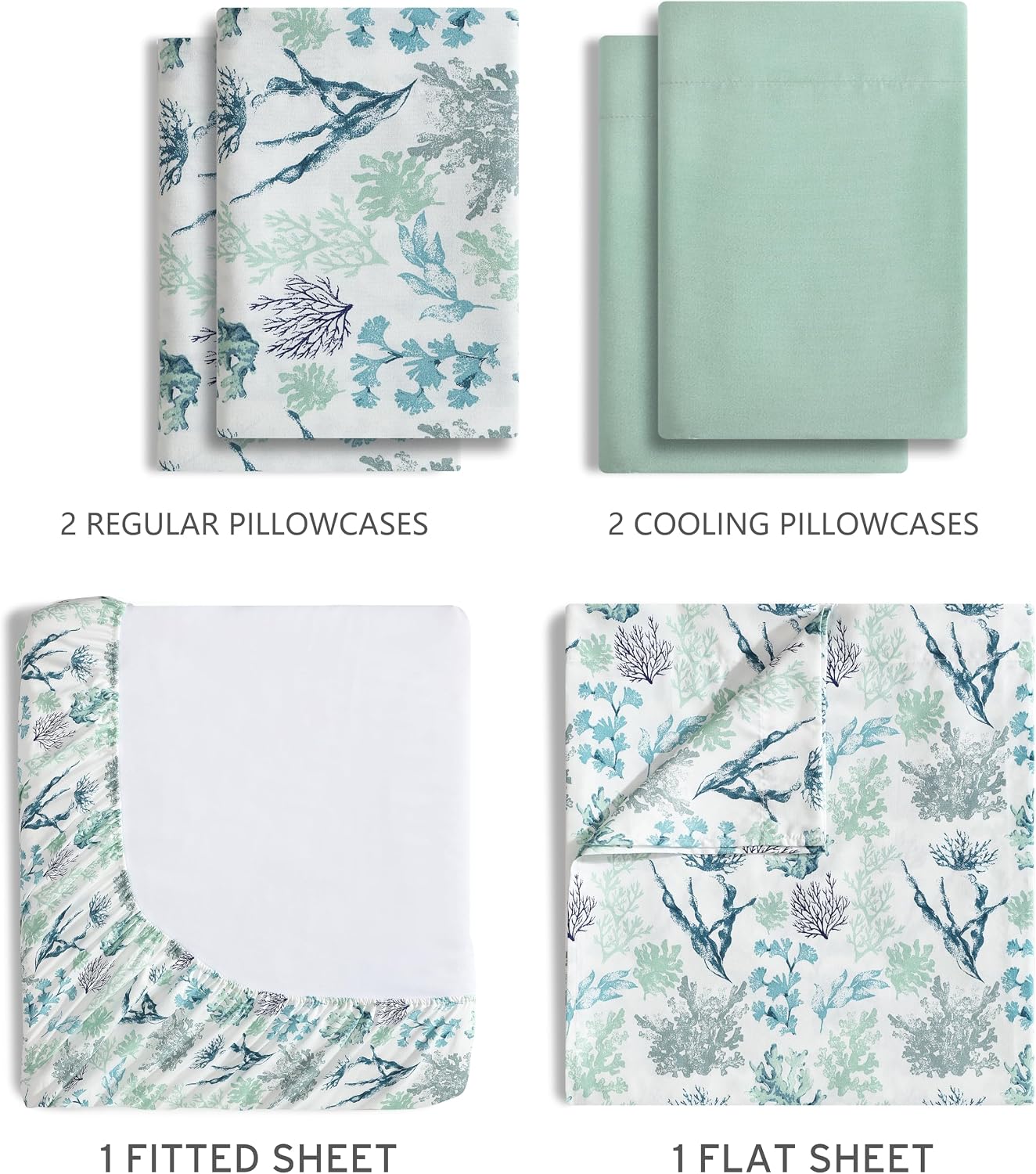Caribbean Joe 6-Piece Sheet Set with Cooling Pillowcases, 12-inch Deep Pockets, Tropical Beach Coastal Design, Queen, Ariel
