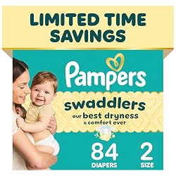 Pampers Swaddlers Diapers, Size 2 (10-22 lbs), 84 Count, Absorbent, Keeps Baby Dry and Comfortable, Skin Safe Disposable Baby Diaper (Packaging May Vary)