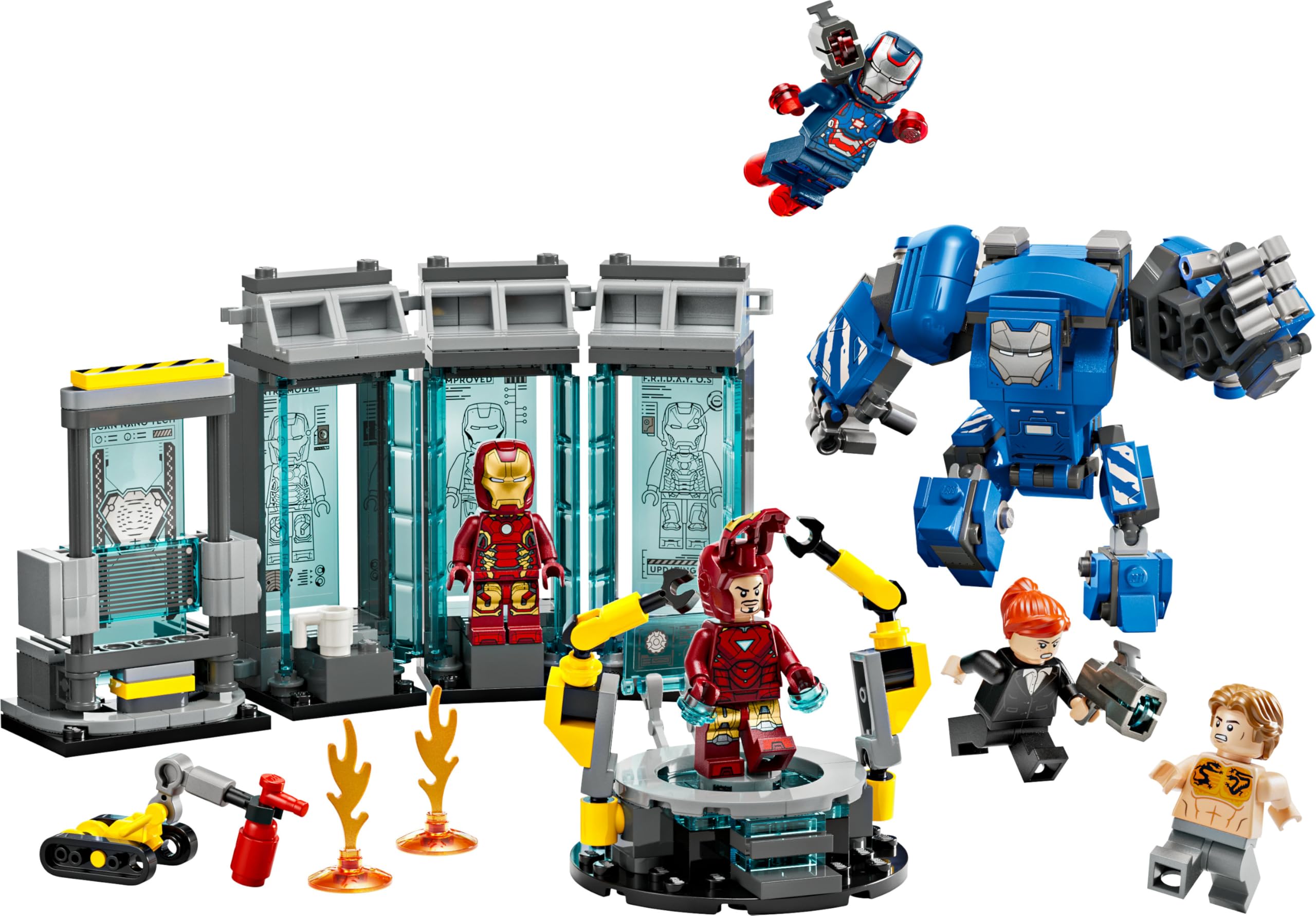 LEGO | Marvel Laboratorio di Iron Man: Sala delle Armature - Giocattolo per Fan dei Supereroi con Mech e 5 Minifigure come Aldrich Killian e Robot Dum-E - Regalo Avengers per Bambini da 8 Anni 76315
