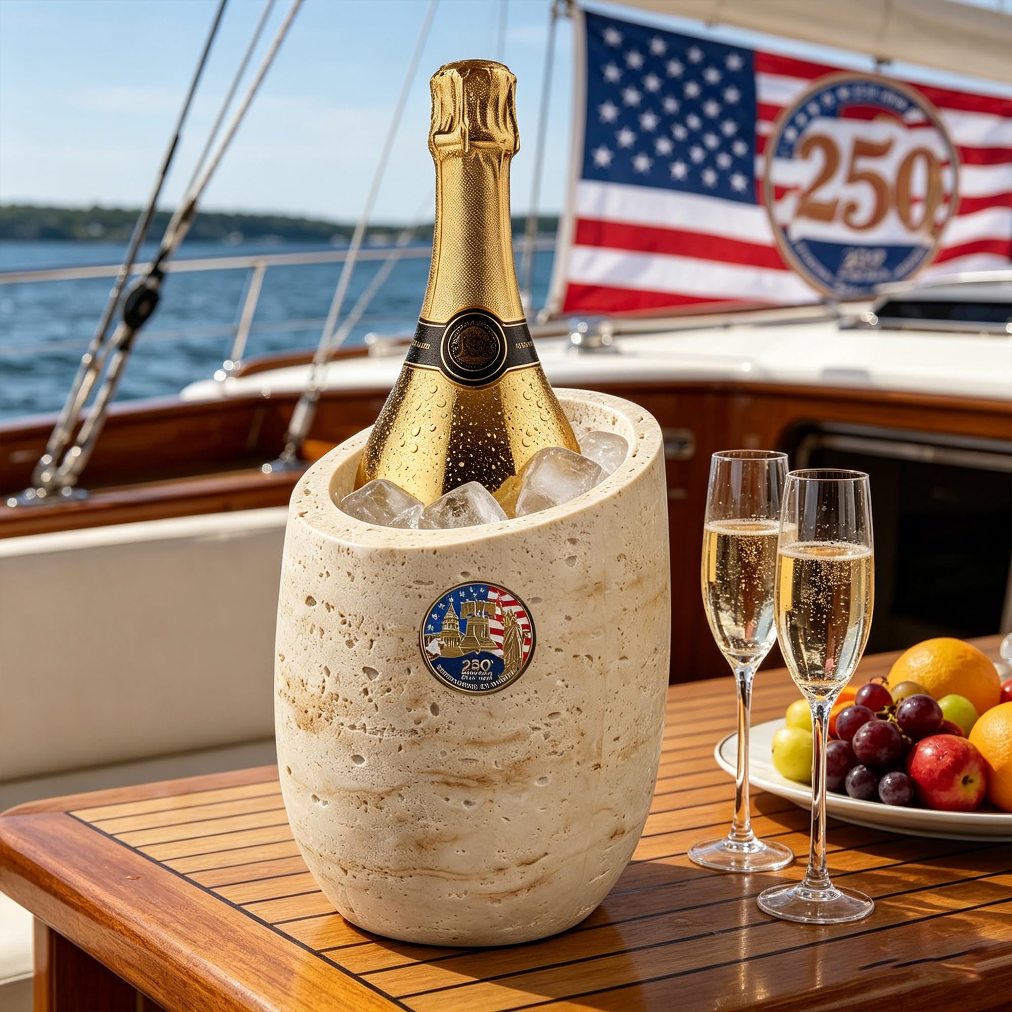 Wine Chiller & Champagne Cooler – Travertine Look Bucket for Rapid Cooling, Perfect for Celebration, Home Party Decor – Wine Lovers America Gift (Beige) — Amazon image 4
