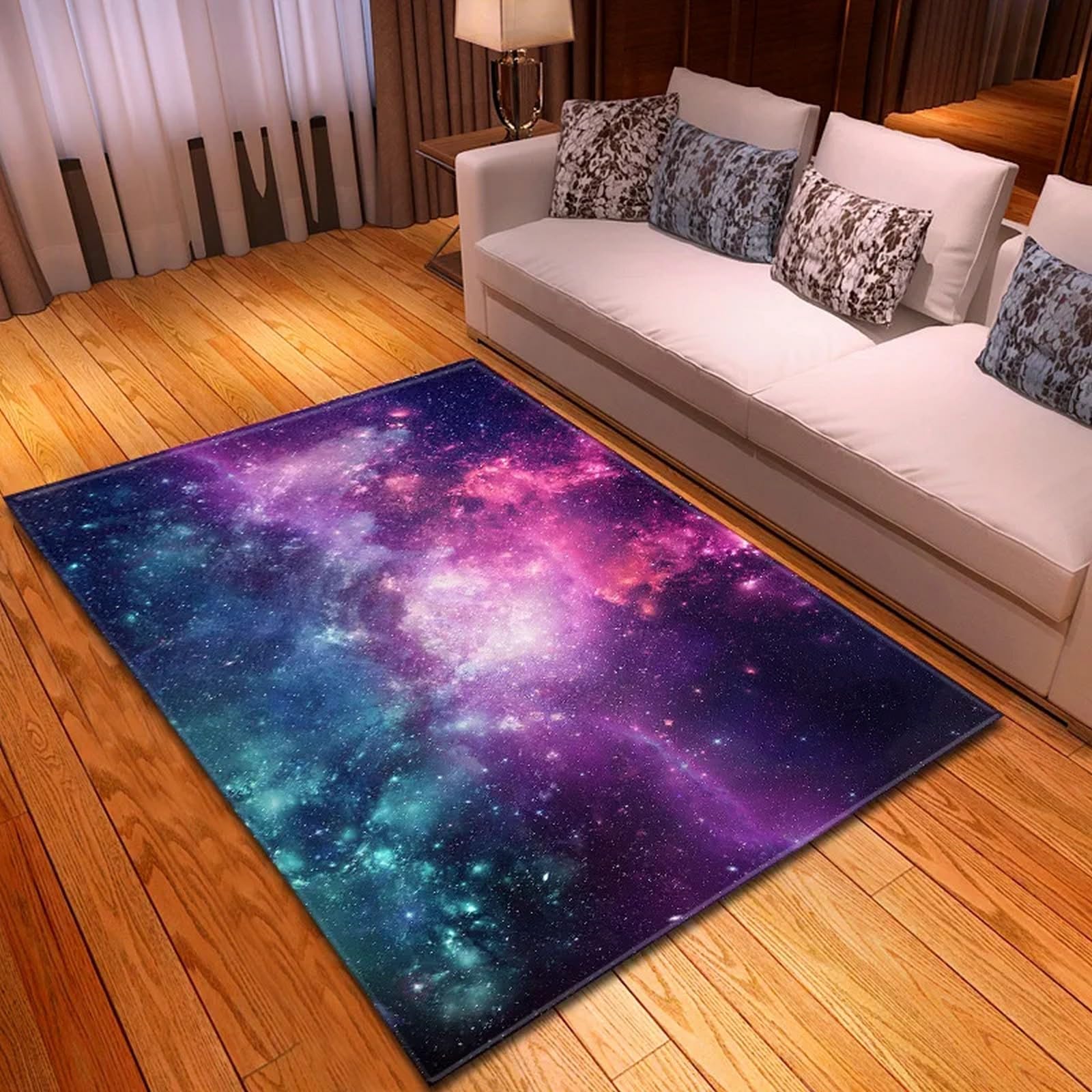 Tapis galaxie spatiale 3D 180x280 cm pour salon moderne résistant aux taches