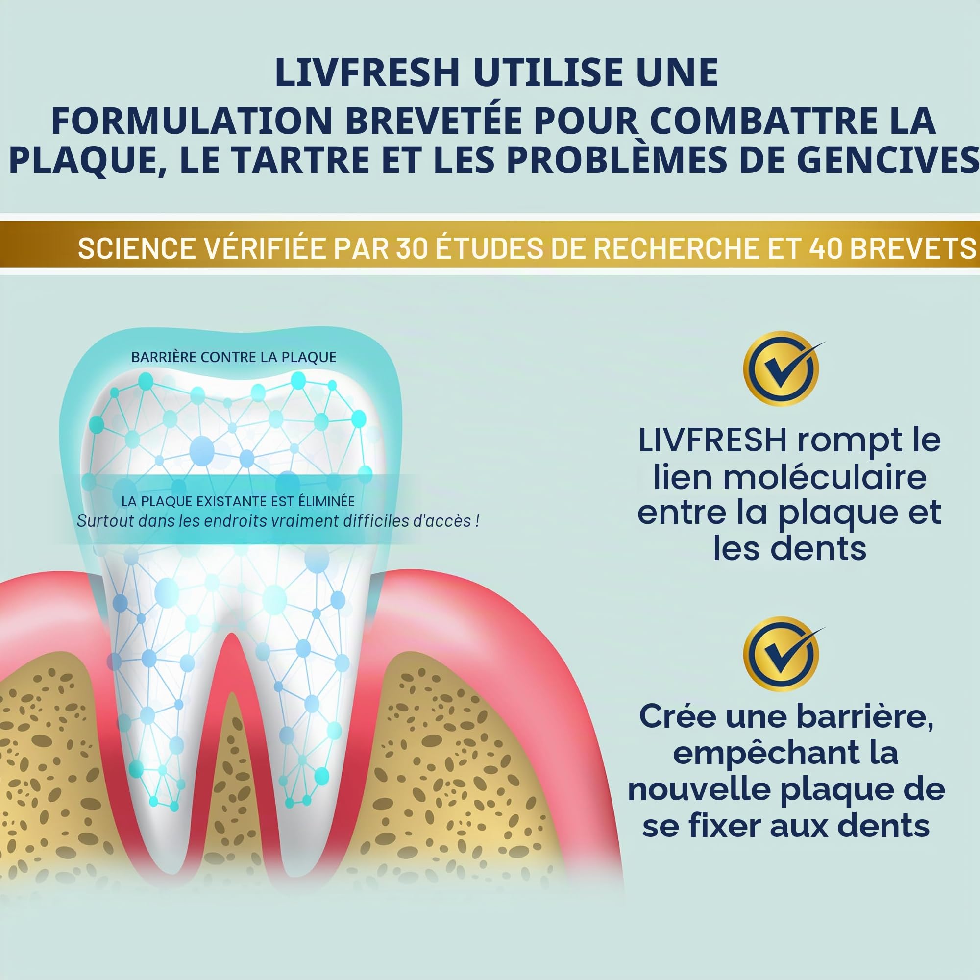 LIVFRESH Gel dentifrice, cliniquement prouvé pour enlever la plaque dentaire 250% mieux, améliore la santé des gencives 190% mieux, prévient et réduit le tartre, rafraîchit l'haleine, gel dentaire