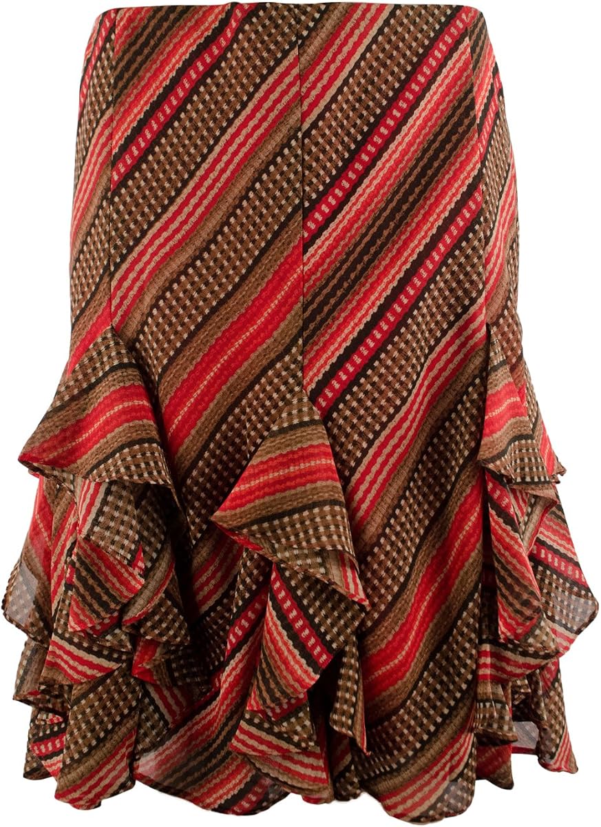 Women's Petite Patterned Ruffled Georgette Skirt Large PL