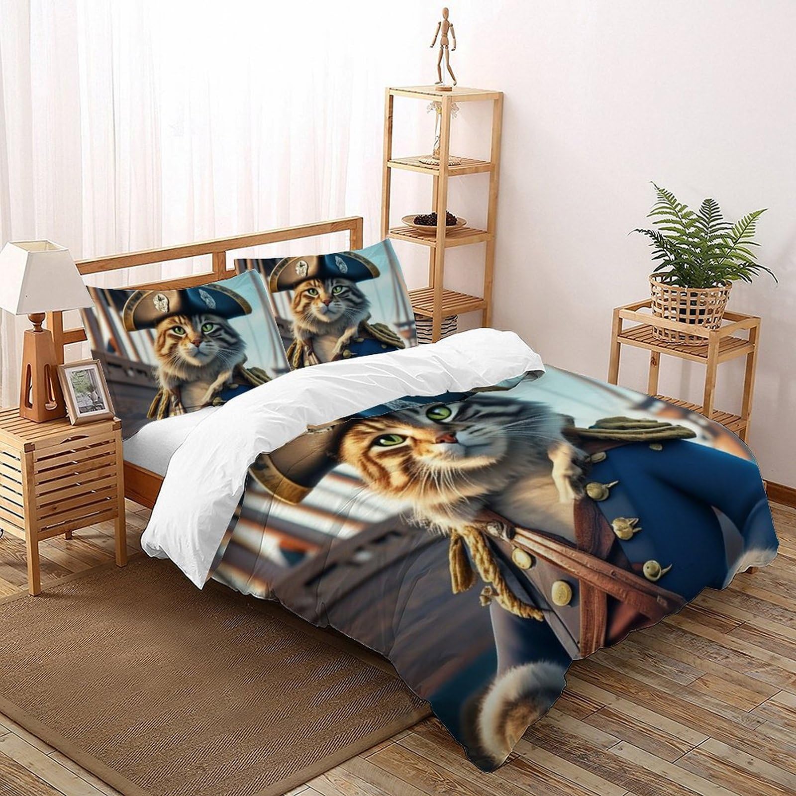 Housse de couette chat pirate king en microfibre premium imprimée 3D
