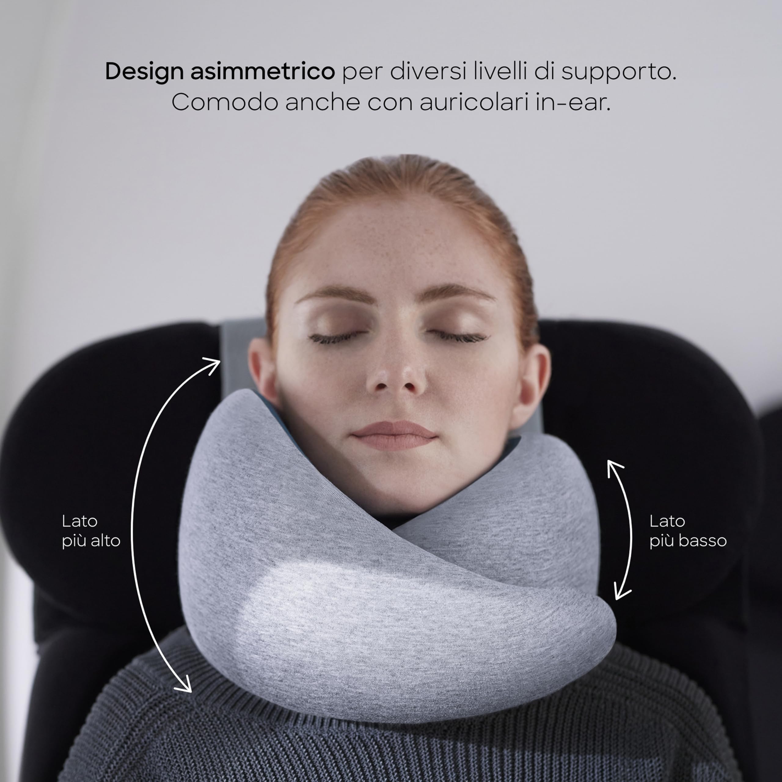 Ostrichpillow Go Neck Pillow - Cuscino da Viaggio in Memory Foam, Design Ergonomico a 360º, Lati Asimmetrici, Borsa da Viaggio Inclusa, Fodera Lavabile in Modal