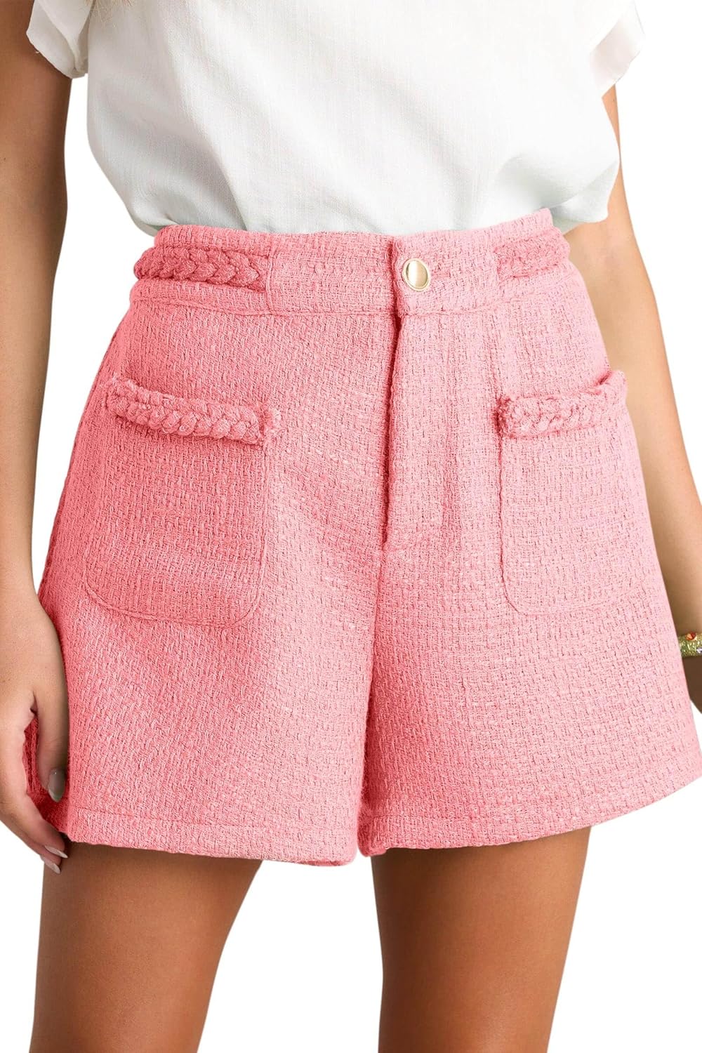 Cicy Bell Womens Tweed Summer Shorts High Waisted Wide Leg Dressy Casual Shorts with Front Pockets