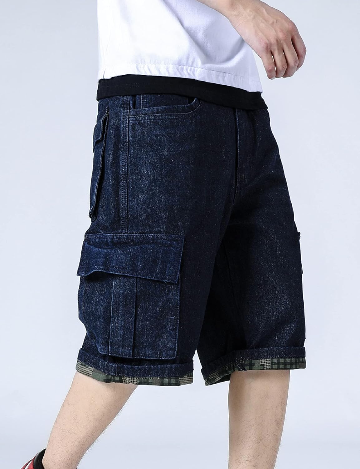 Yeokou Men's Loose Hip Hop Cropped Jeans Work Denim Shorts with Cargo Pockets - Image 4