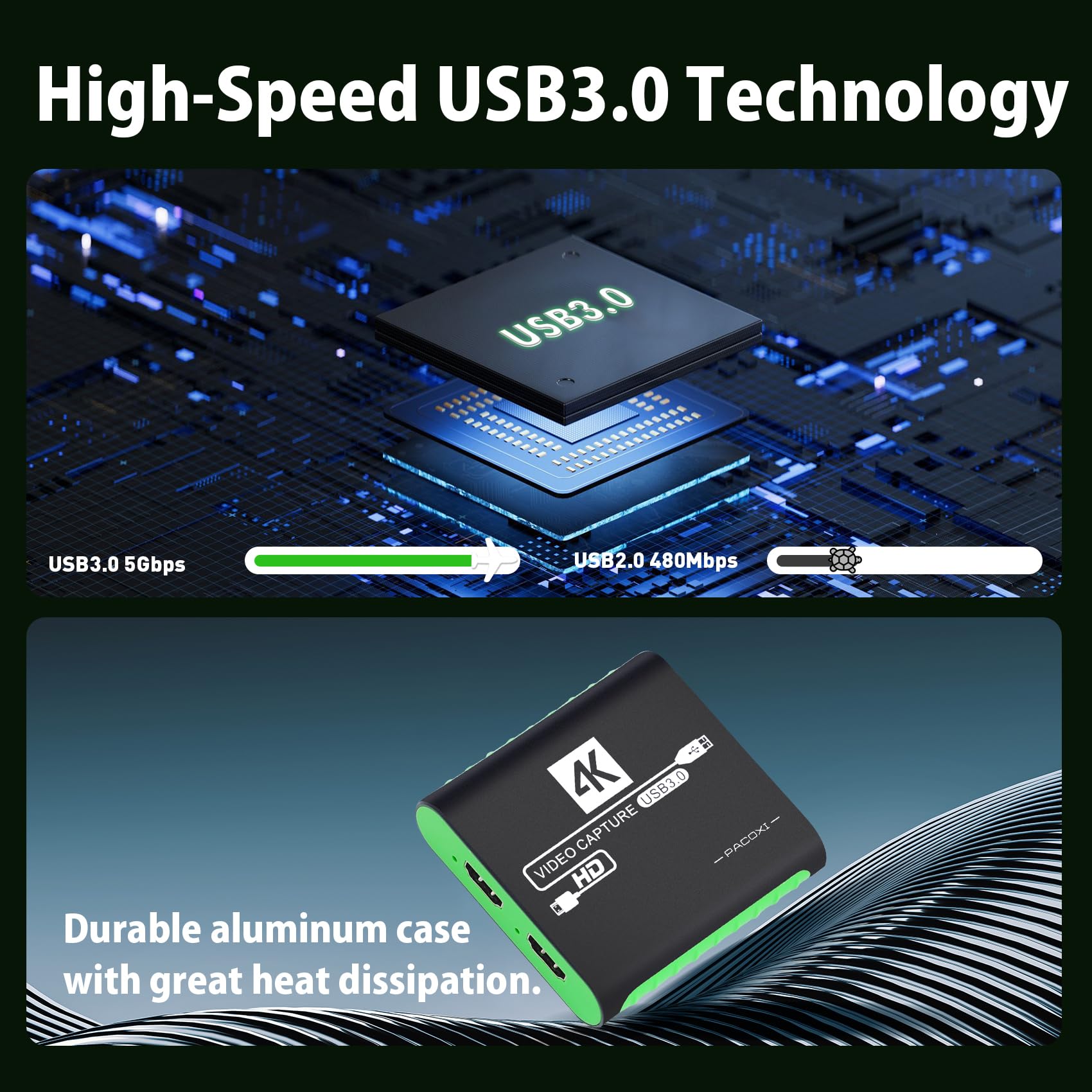 Capture Card USB 3.0 1080P 60FPS YUY2 HDMI für Switch PS5 Xbox Streaming | 4K30 Loop-Out, YUY2 1080P60, 3,5 mm Mikrofon-In, für OBS Twitch YouTube, DSLR-Kamera, Xbox, PS4, Windows, Mac, Linux