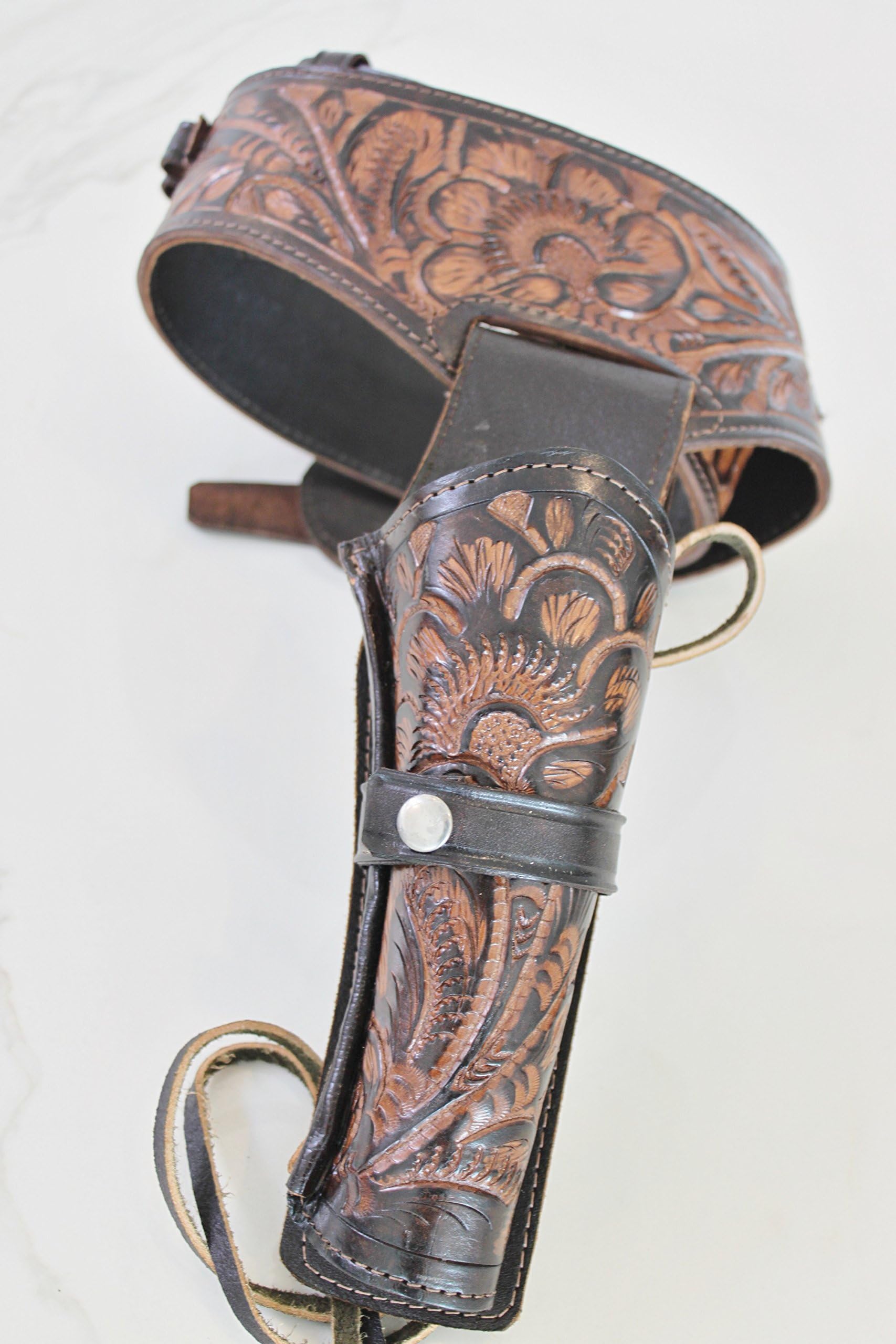 TJAYZ New 44/45 Cal Tooled Holster Gun Belt Drop Loop Leather Western RIG SASS 34"-52"