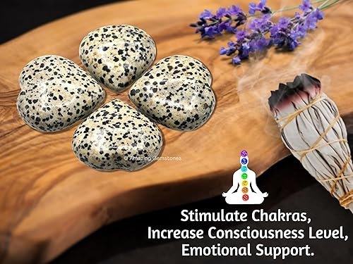 Miniatura 6 de Piedra de palma de corazón de jaspe dálmata, piedra de preocupación de masaje de bolsillo para equilibrio natural de chakras del cuerpo, curación de