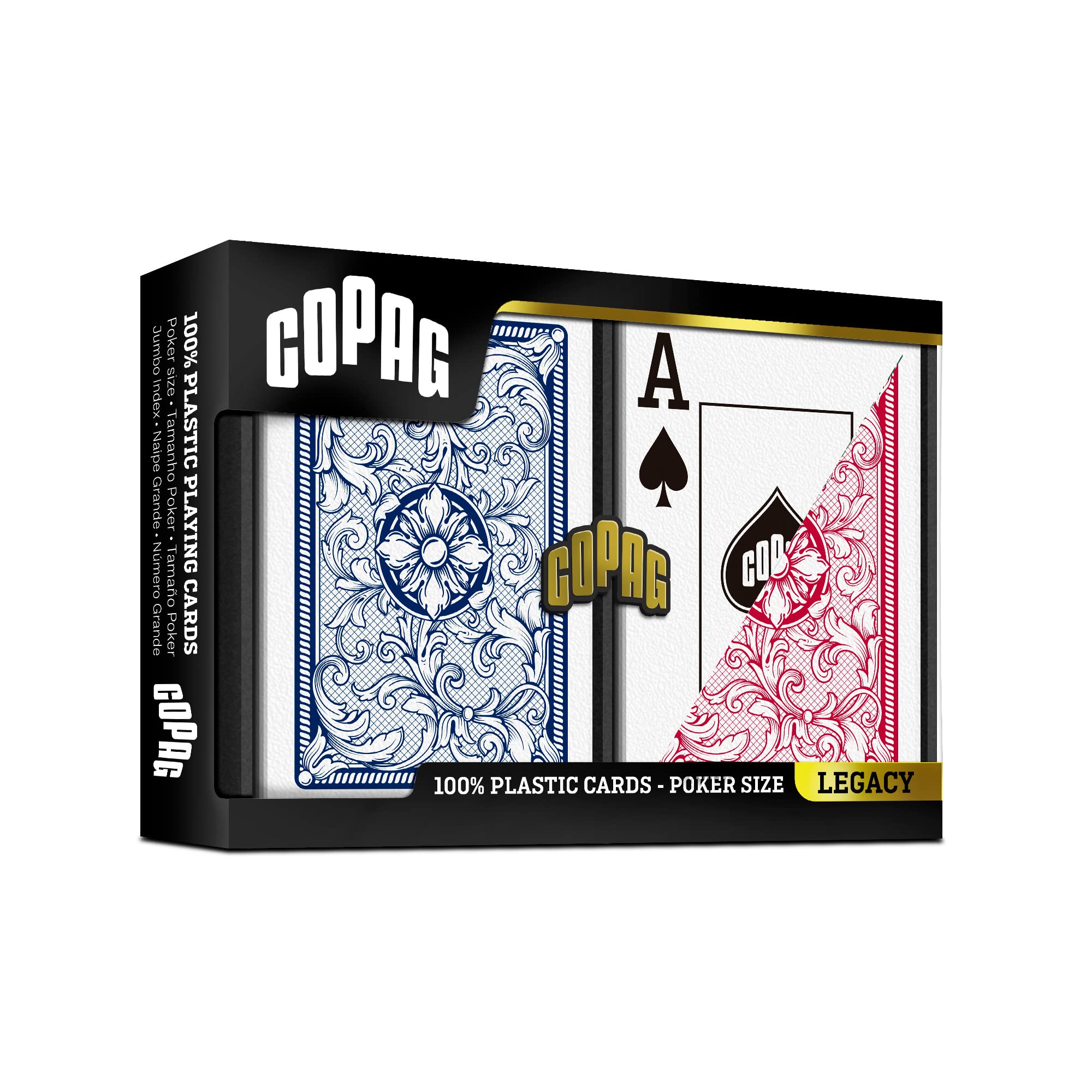 Copag Legacy Design Jeu de cartes 100 % plastique, taille Jumbo Index Rouge/bleu