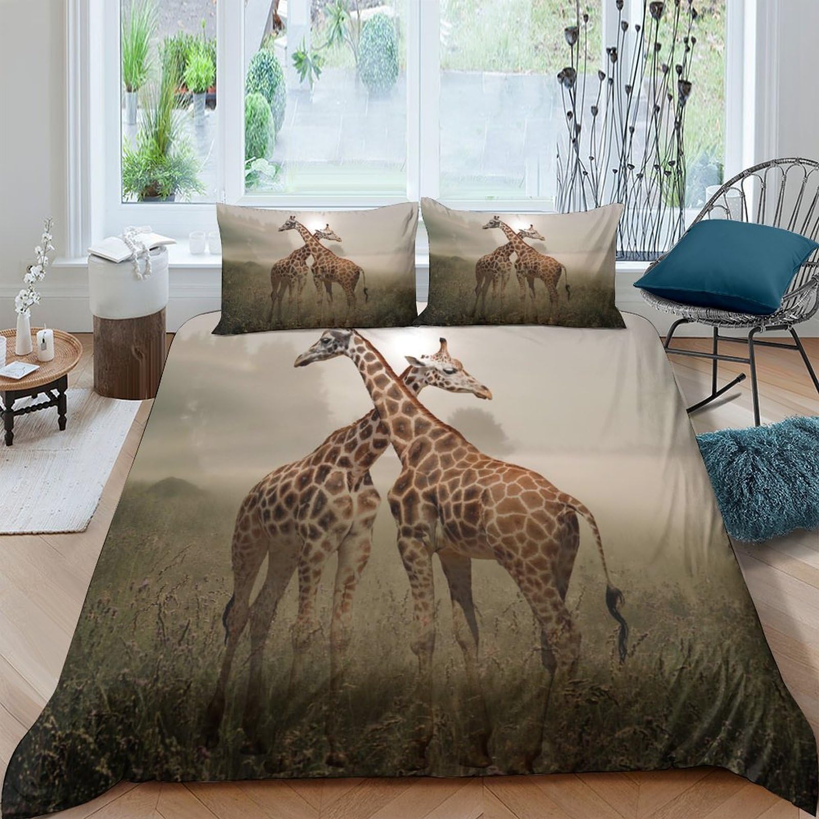 Ctjqhvkz Style-4 3D Printed Giraffe Savannah Fitted Sheet Microfiber Soft Animal Grassland Bed Cover For Bedroom Dorm Mattress Decor Single（135X200cm）