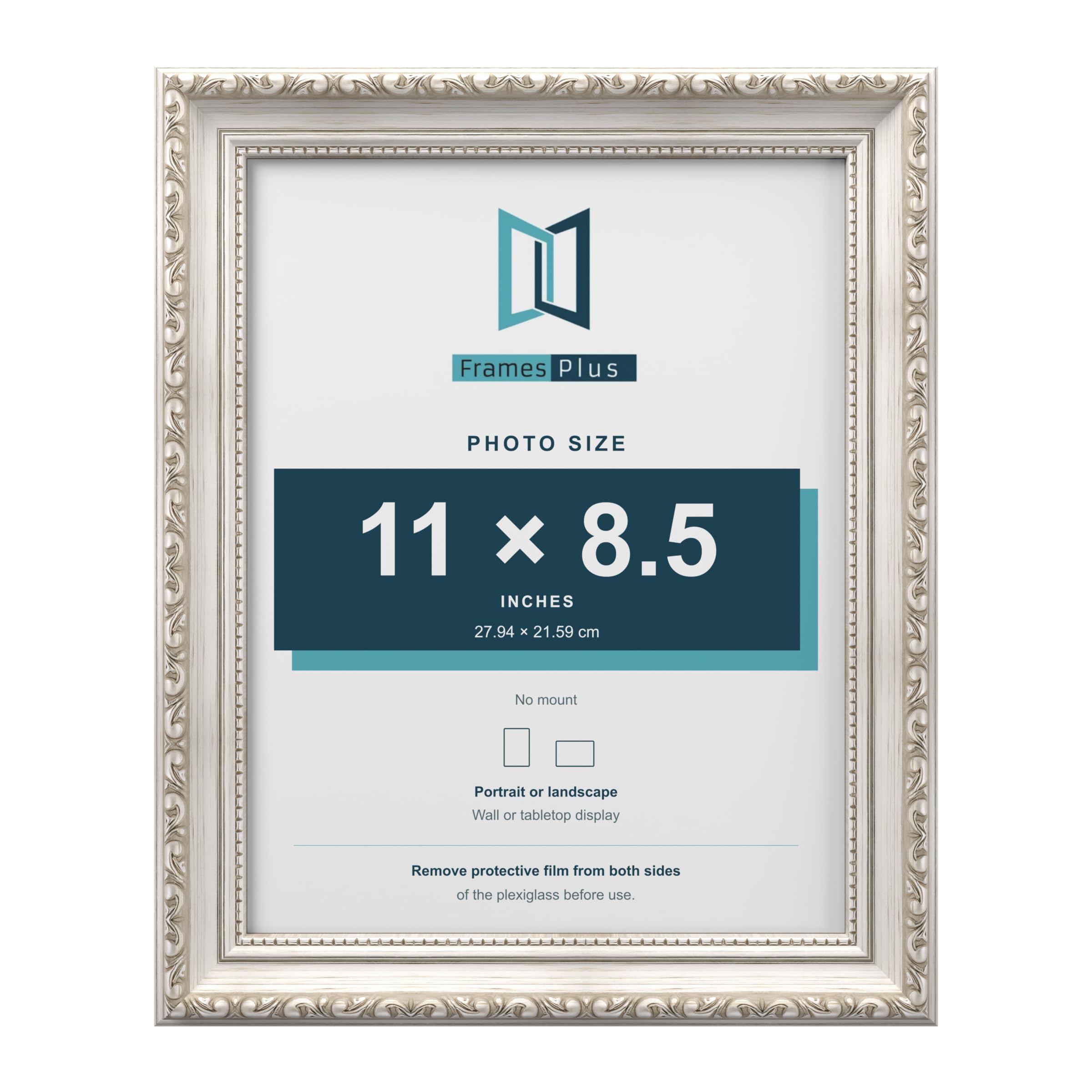 FramesPlus ORNATE Shabby Chic 11x8.5 Picture Frame, Silver