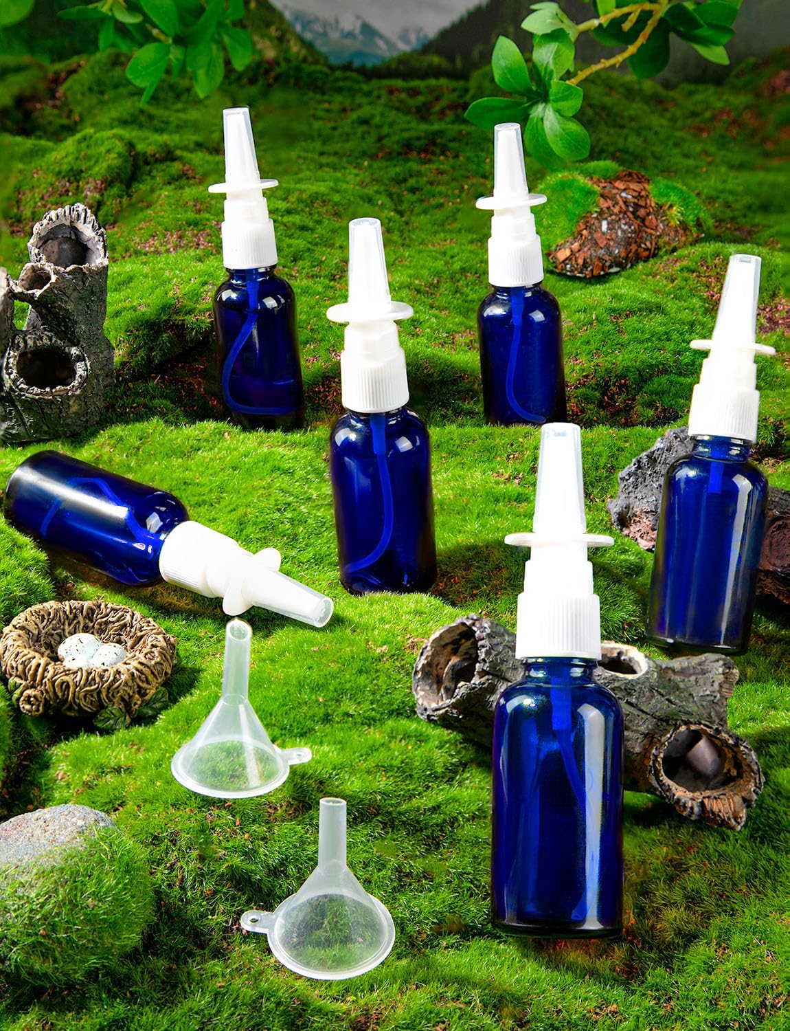 14Pcs Nasal Spray Bottle, 30ML/1oz 8Pcs Glass Empty Refillable Nasal Spray Bottles Blue with Funnels Labels Dropper image 3