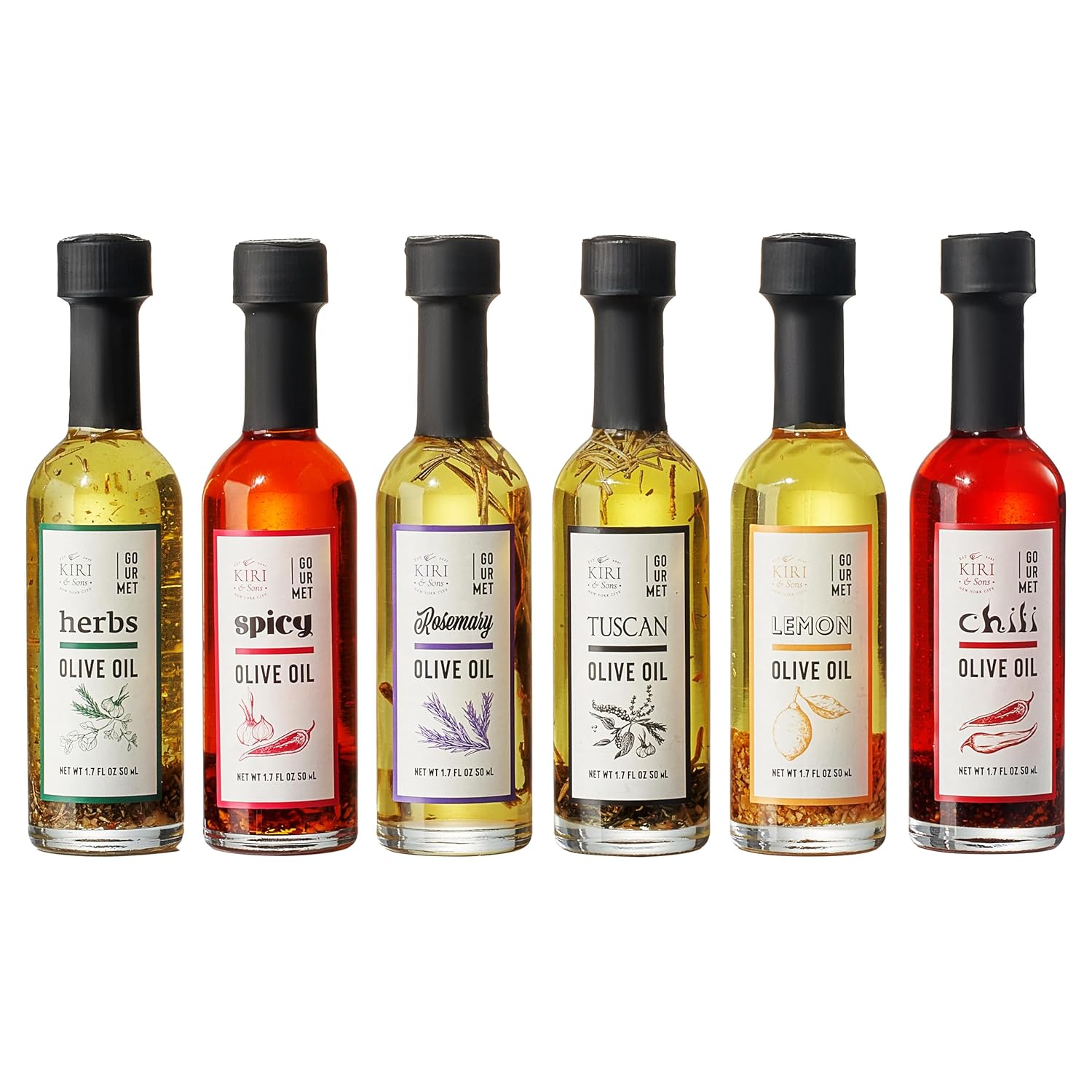 Kiri & Sons Olive Oil Gourmet Sampler Gift Set of 6 - Premium Extra-Virgin Blend Olive Oil Made In Spain, Natural Flavors Include Herbs, Chili, Spice, Rosemary, Tuscan & Lemon - Gifts for Her, Him - Image 9