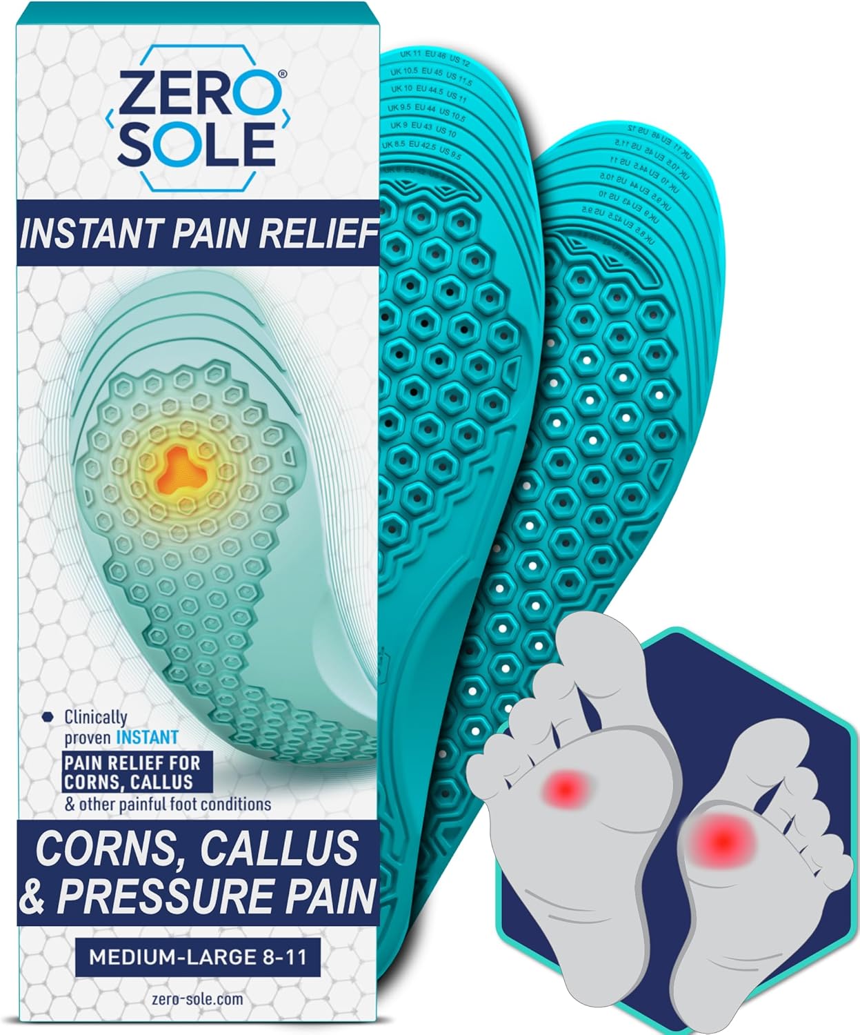 Customizable Corn & Callus Relief Insoles – Clinically Proven, Podiatrist-Designed Pressure-Relief Insoles for Corns, Calluses, Metatarsalgia & Plantar Fasciitis (Small - Medium | US 5-8)