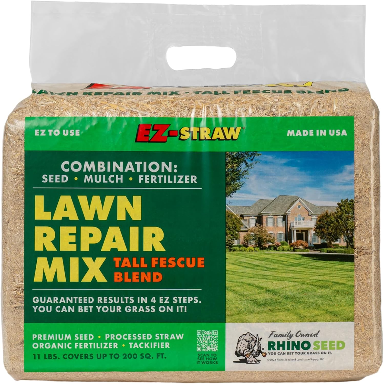 EZ Straw Lawn Repair Mix Tall Fescue Blend - Seed, Mulch and Fertilizer Combination, 11lbs (Covers 200sq ft.)