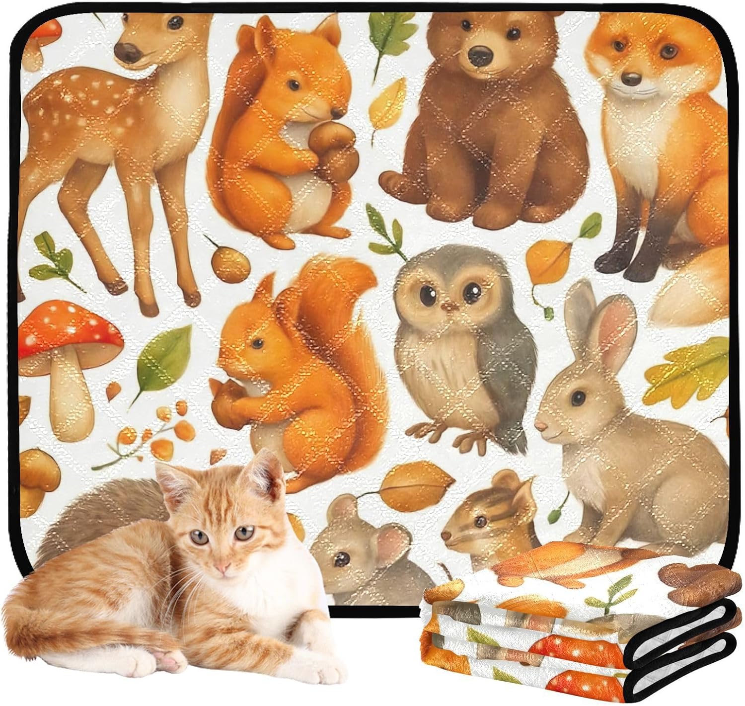 Cute Woodland Animals Deer Wee Wee Pad for Pet Cat Pet Dog Washable Pee Pads Waterproof Mats Non Slip Absorbent Potty Pads for Dogs, Medium + Large, Set of 2