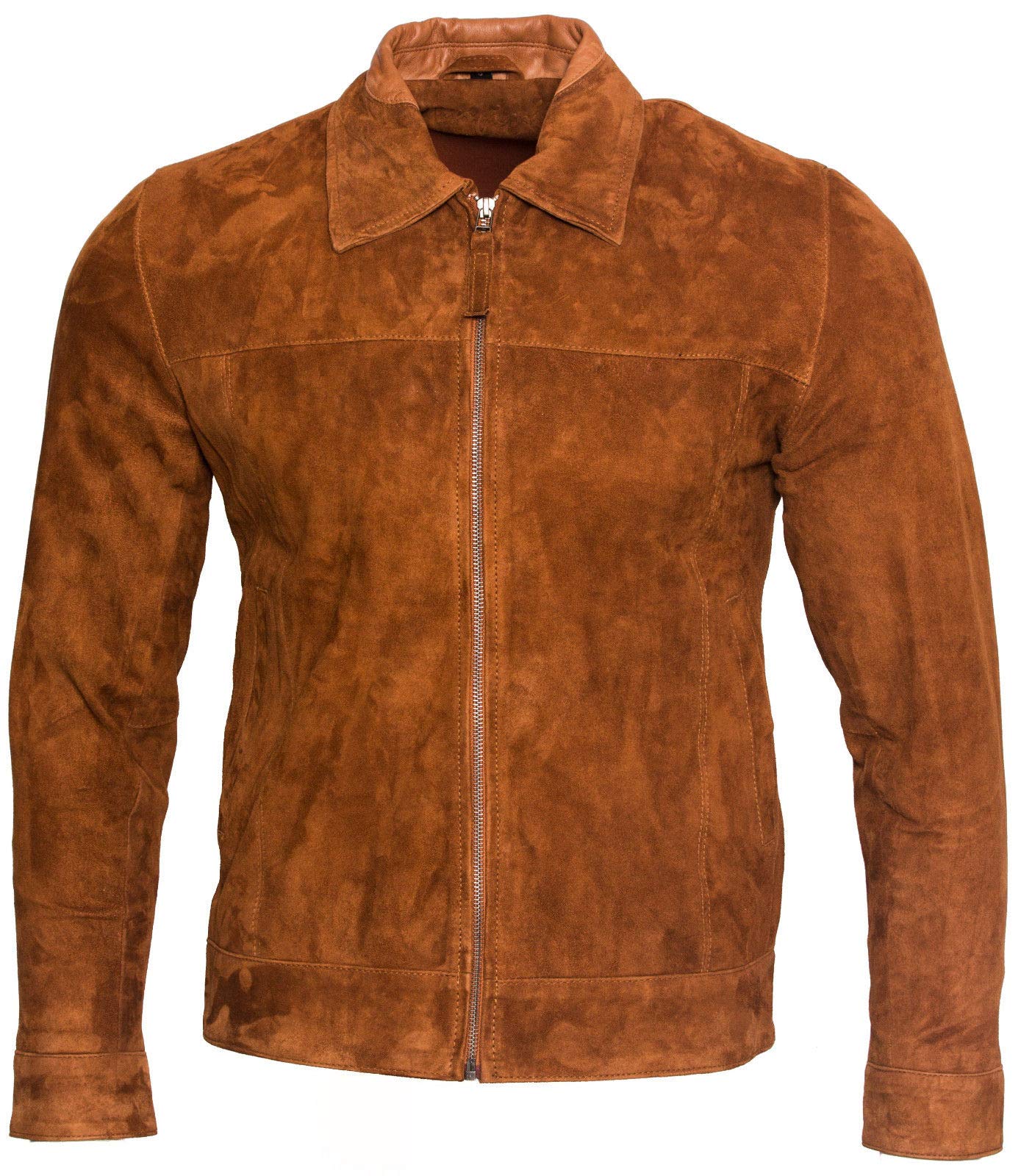 Infinity Leather Herren Retro Braun Bräunen 100% Ziegenleder Wildleder Harington Radfahrer Jacke