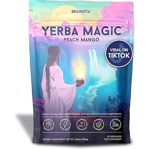Yerba Mate Instant Tea Powder, 3-in-1 Super Drink - Clean Energy, Brain Fog Buster, and Gut Health Powered by Nootropics, Prebiotics and Probiotics | Yerba Magic Peach Mango 30 Servings