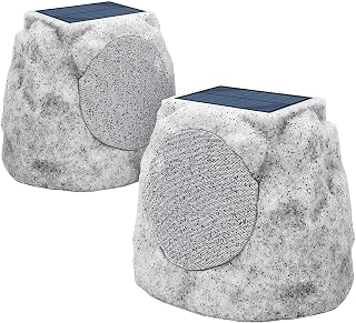 Rock Speakers Outdoor Waterproof,Solar-Powered Bluetooth Portable Speaker,Rechargeable Wireless Outdoor Bluetooth Speakers with LED Light for Patio Garden Yard Pool Party Deck (Gray*2)