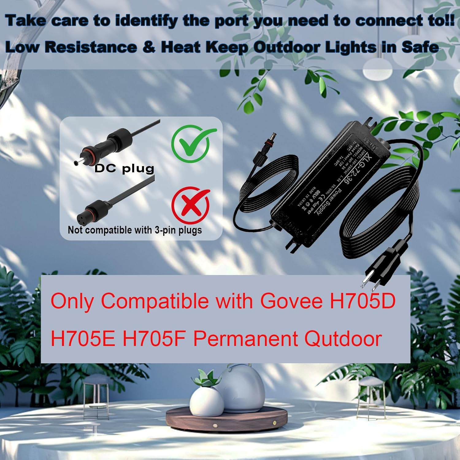 for Govee Waterproof Power Adapter 36V for Govee Permanent Outdoor Light Series H705D/H705E/H705F(Black)