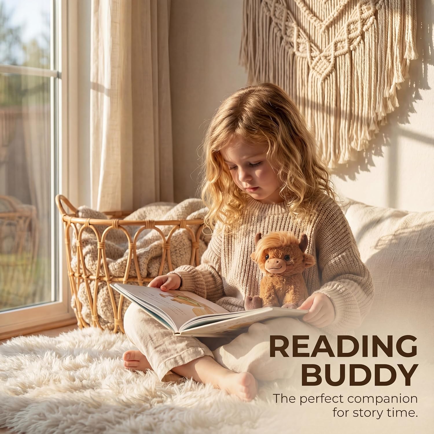 Highland Cow Stuffed Animal - 8 Inch Fluffy Plush with Styleable Hair, Soft Cow Toy for Toddler & Baby, Cute Sitting Scottish Cattle Gift for Kids & Desk Decor - Image 7