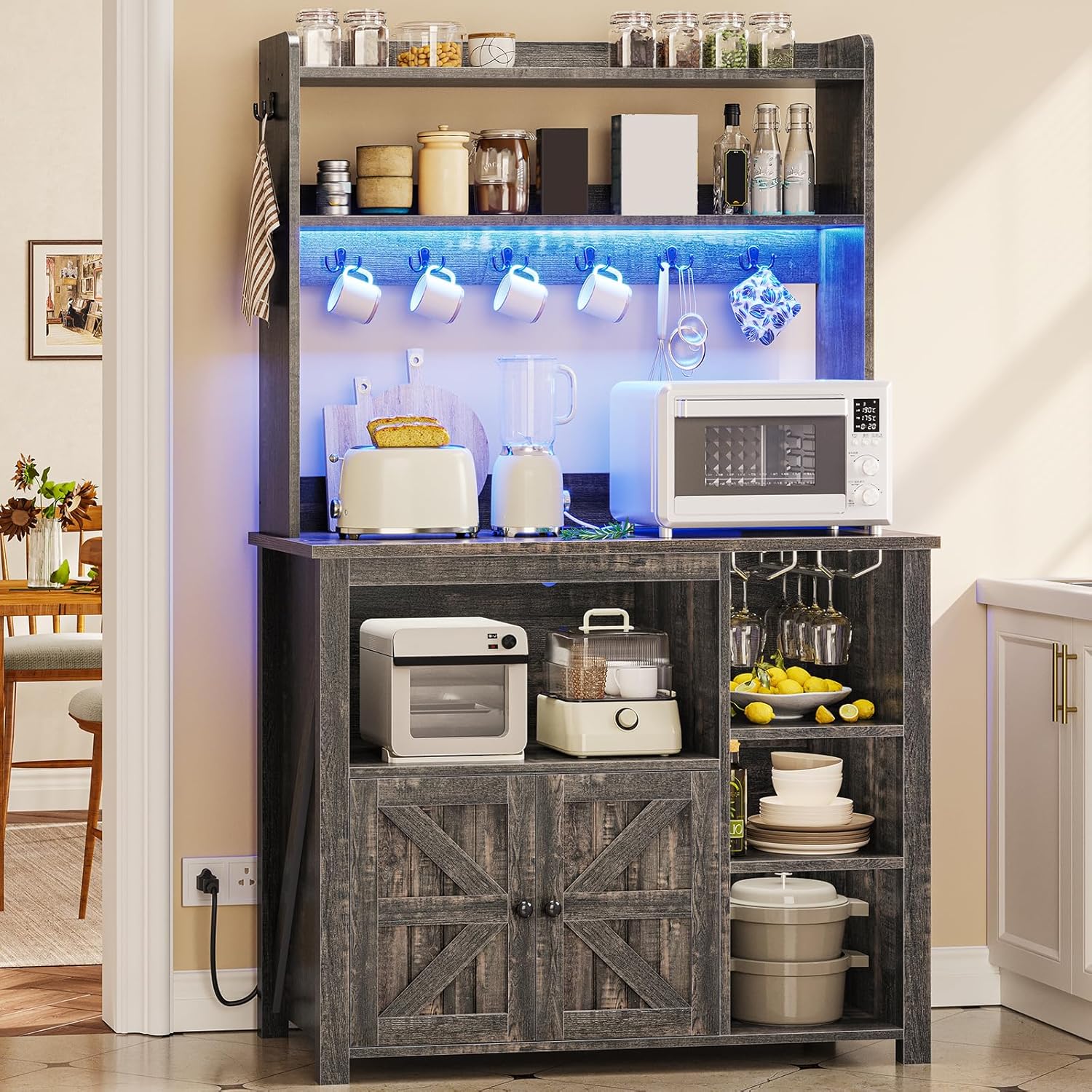 Itaar Coffee Bar Cabinet With Power Outlet And LED