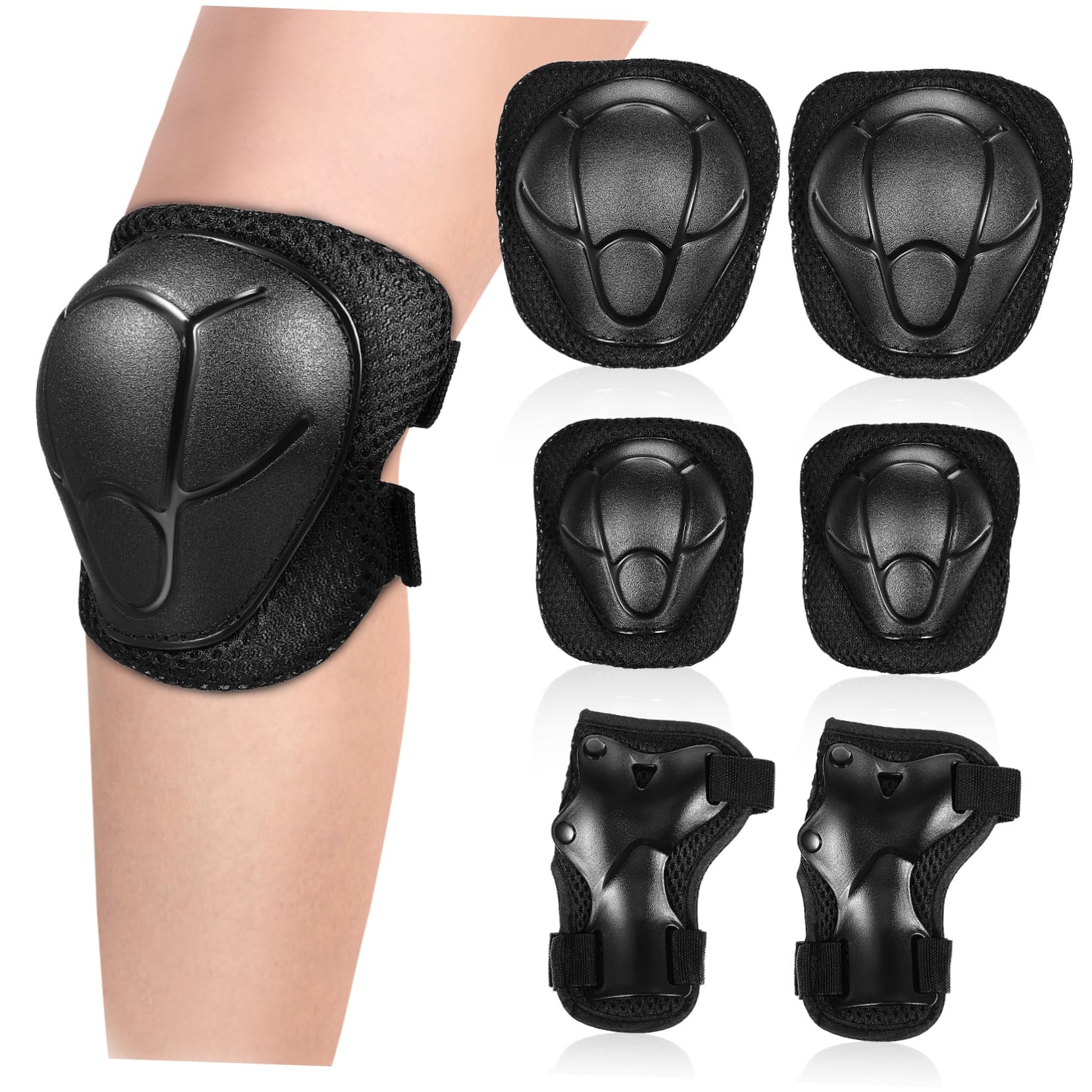 Happyyami 1Set Knee and Elbow Pads Protective Gear for Snowboarding and Roller Skating Elastic Band Design Comfortable Sandwich Mesh and Material