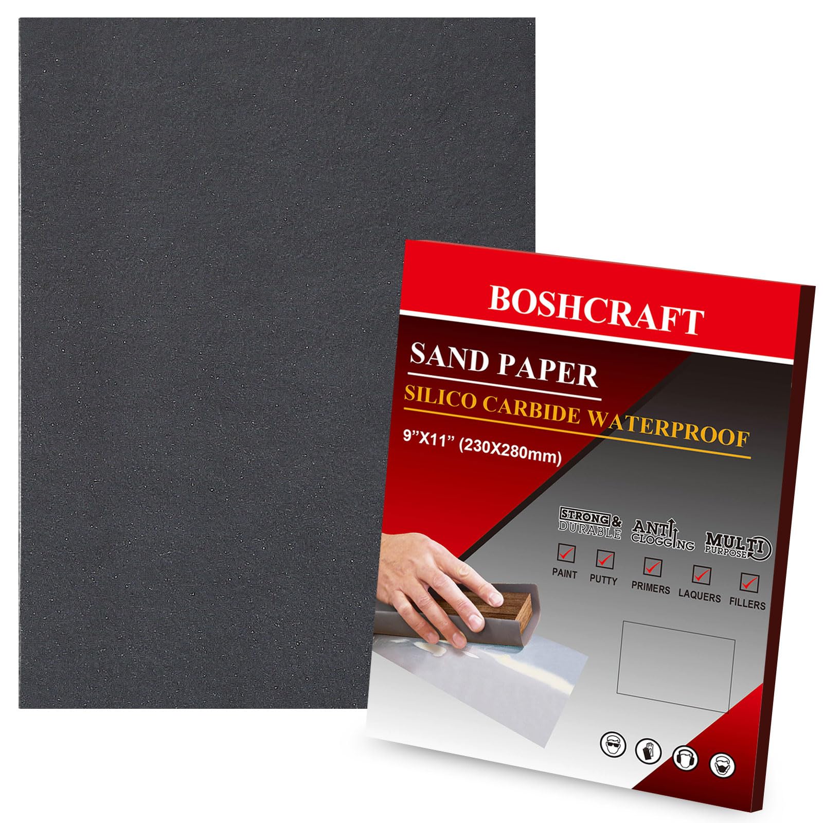 Boshcraft 80 Grit Sandpaper Sheets, 9x11 Inch Coarse Sanding Paper For Wood, Metal, Furniture – 12-Pack, Anti-Clogging & Long-Lasting