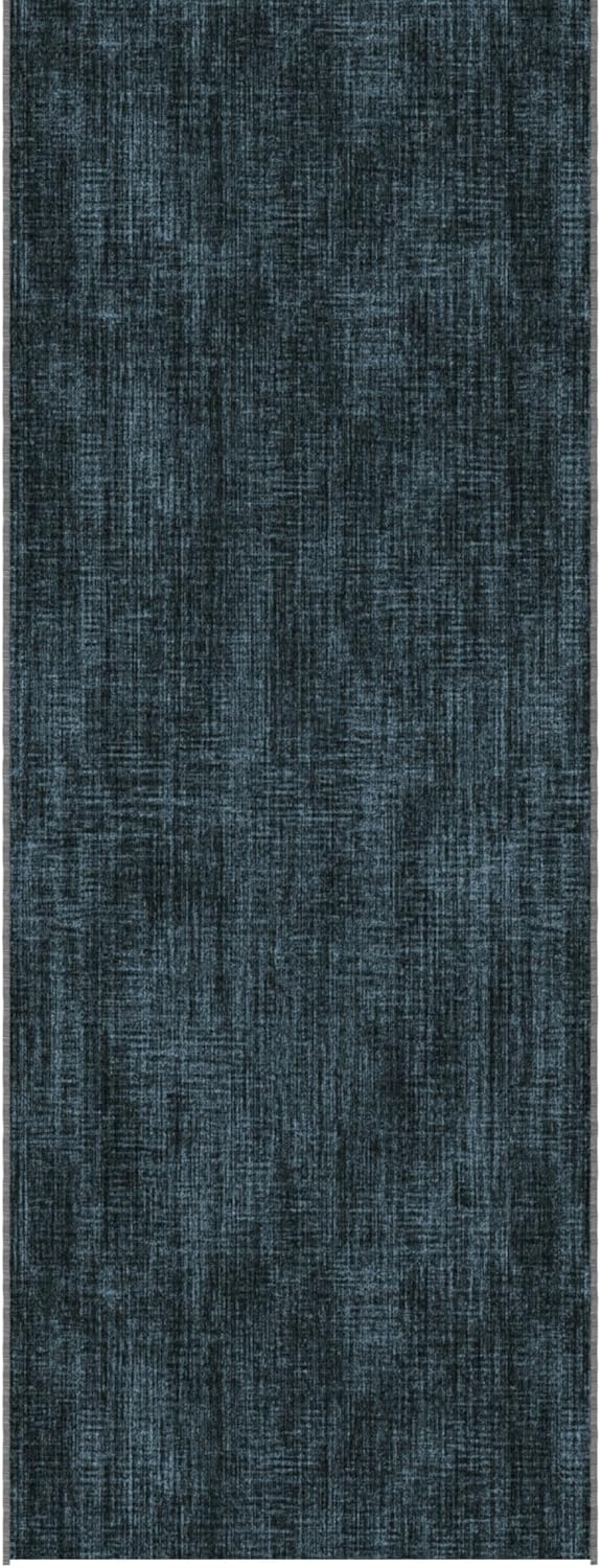 Ottomanson 2-Piece Machine Washable Kitchen Rug Set, Non Slip Kitchen Floor Mats & Runner, Low Profile, for Sink, Stove & Kitchen Island, 22.5" x 48" + 22.5" x 60", Tonal Charcoal Navy