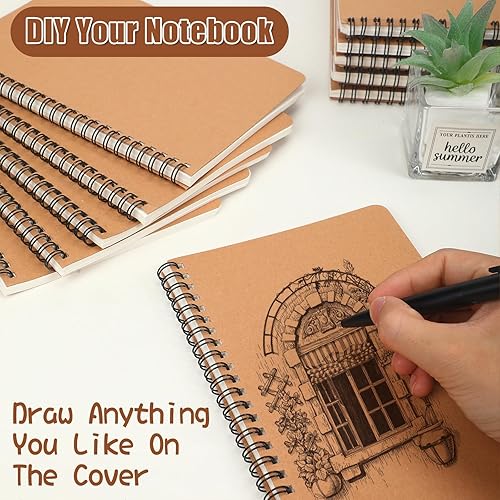 Miniatura 4 de miikoul Paquete de 100 cuadernos A5 con forro en espiral, cubierta de papel Kraft, 8.3 x 5.5 pulgadas, 60 hojas120 páginas, cuadernos a rayas a